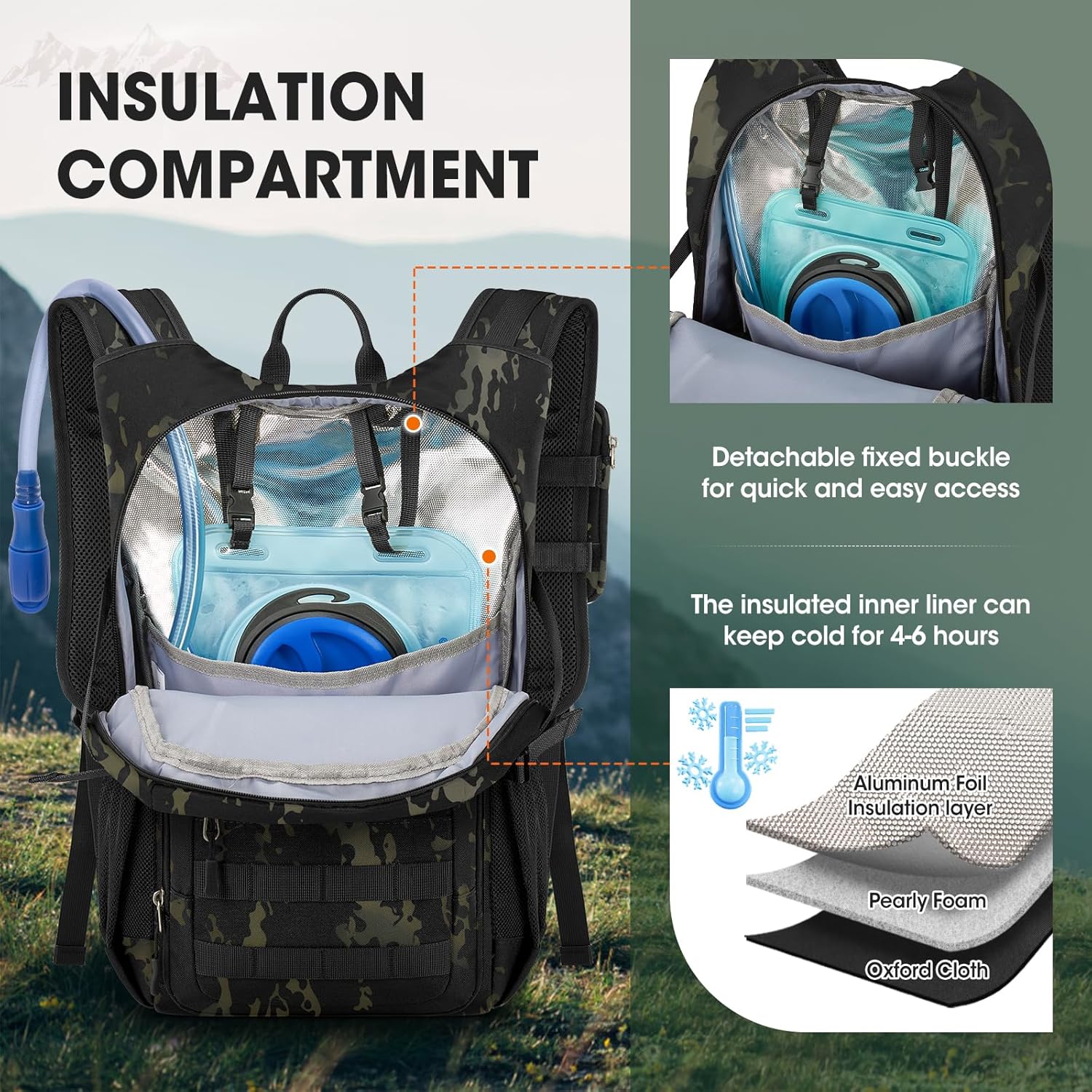 RAINSMORE Tactical Hydration Backpack 18L with 2L Water Bladder - Insulated Military Daypack for Hiking, Rucking, Commuting - Waterproof MOLLE Pack for Men Women Cycling Camping Running