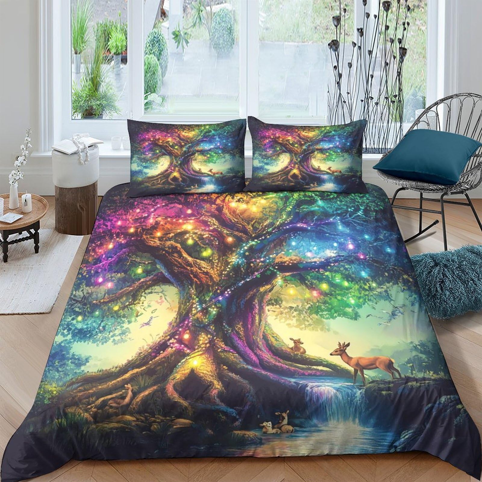 Ctjqhvkz Style-10 3D Printed Fantasy Tree Fitted Sheet Microfiber Colourful Forest Bed Cover For Bedroom Guest Room Dorm Decor Single（135X200cm）