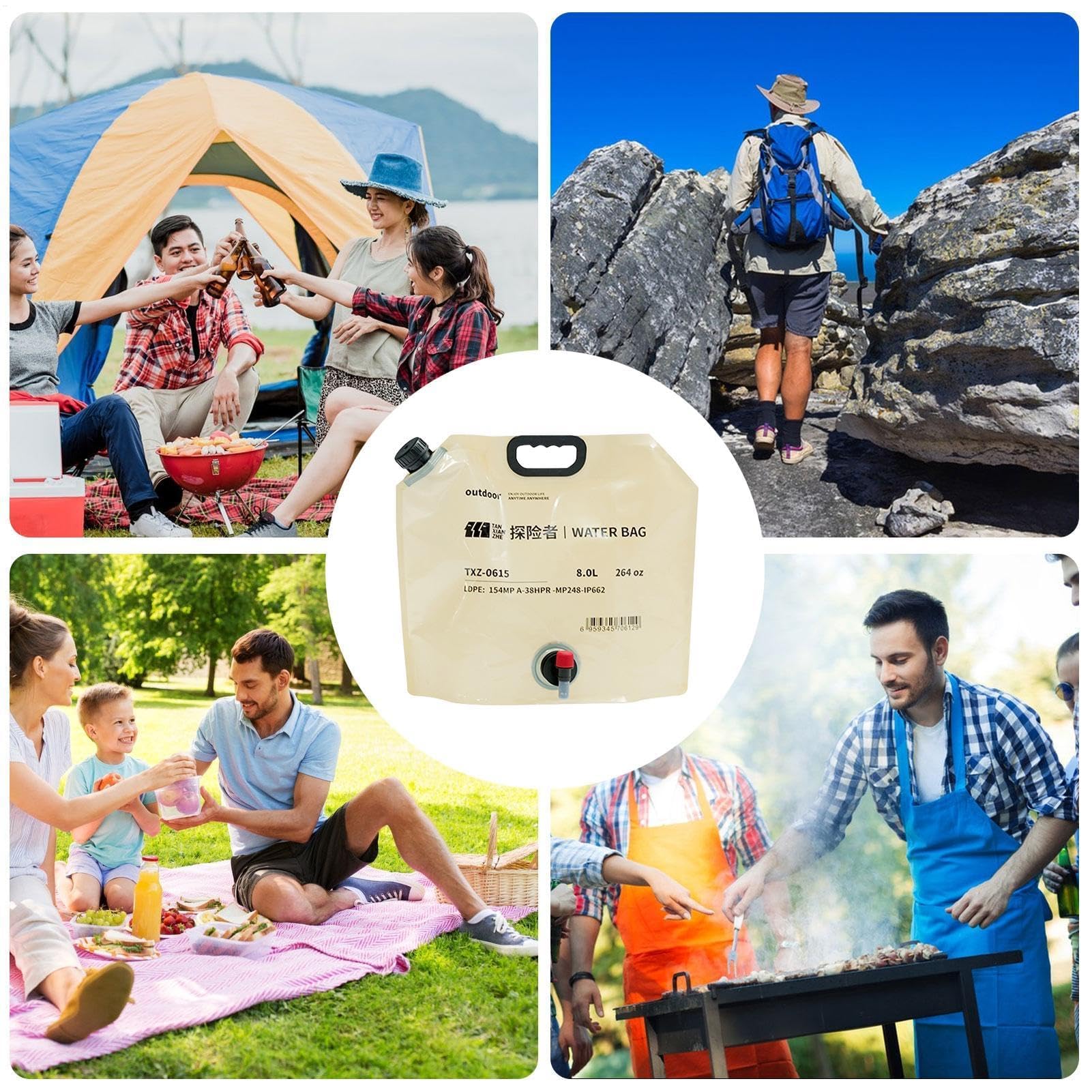 Bouteilles d'eau - Conteneur de stockage d'eau transparent de qualité alimentaire de 8 litres - Réservoir d'eau durable for un stockage et un transport sûrs de l'eau,Gobelet pliable