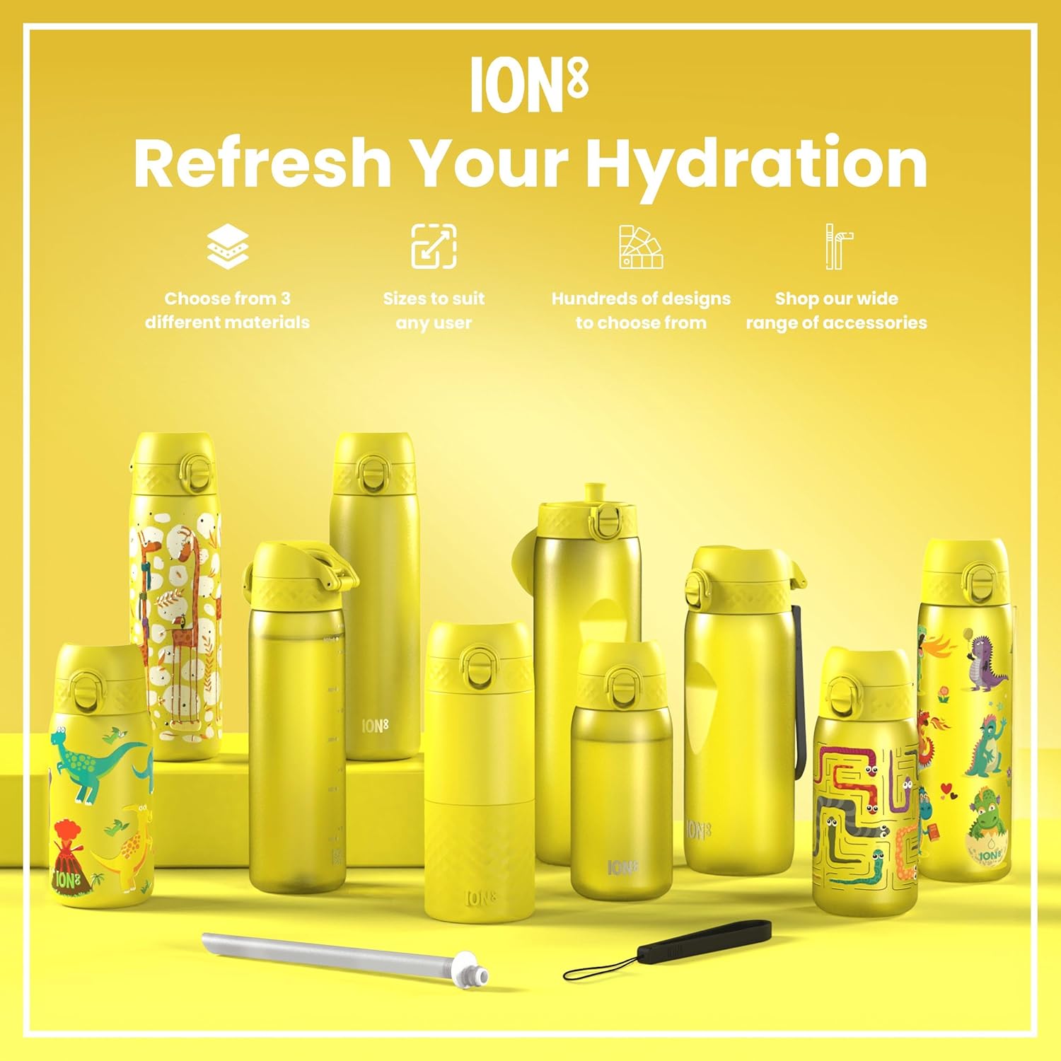 Ion8 Steel Water Bottle, 600 ml/20 oz, Leak Proof, Easy to Open, Secure Lock, Dishwasher Safe, Flip Cover, Fits Cup Holders, Carry Handle, Durable, Scratch Resistant, Raised Print, Giraffes Design - Image 8