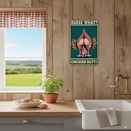 Miniatura 7 de Letrero divertido de pollo con texto en inglés Guess What (Guess What) para el hogar, granja, gallinero, cocina, jardín, patio, decoración de 8 x 12