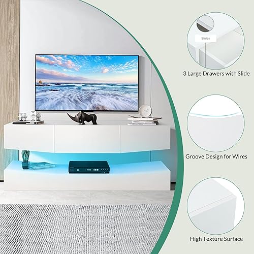 Miniatura 6 de Airdown Y-TVSD-L- Soporte blanco para centro de entretenimiento moderno de 55 pulgadas y 47 pulgadas con estante abierto de almacenamiento, consola