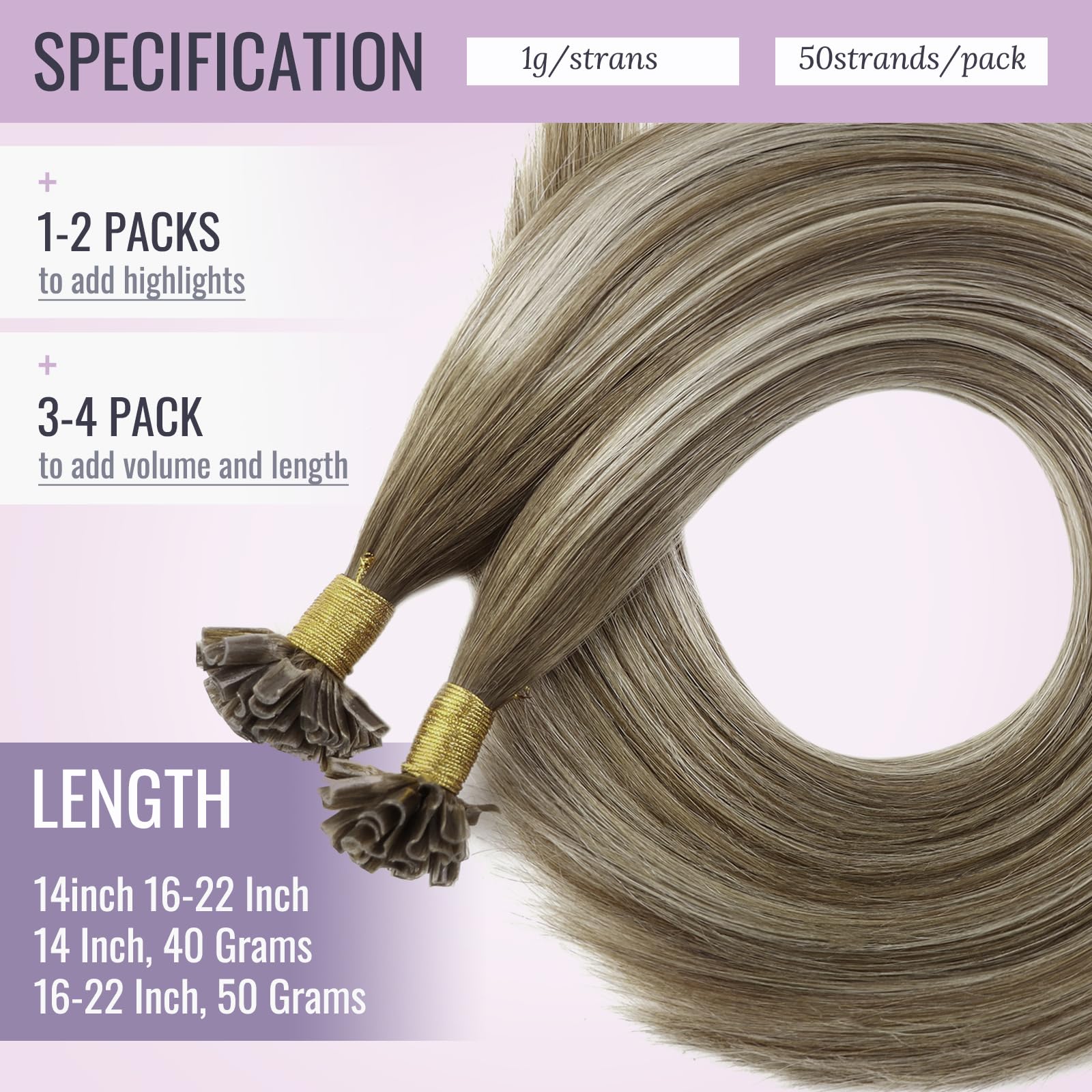 Fshine Extension Capelli Veri Cheratina Balayage Marrone A Biondo Platino Cheratina Capelli Umani Veri 45cm 50g Extension Cheratina #6/60/6