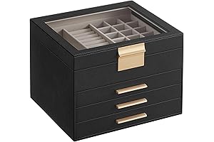 SONGMICS 4-Layer Glass Top Jewelry Box with 3 Drawers Display Storage Case