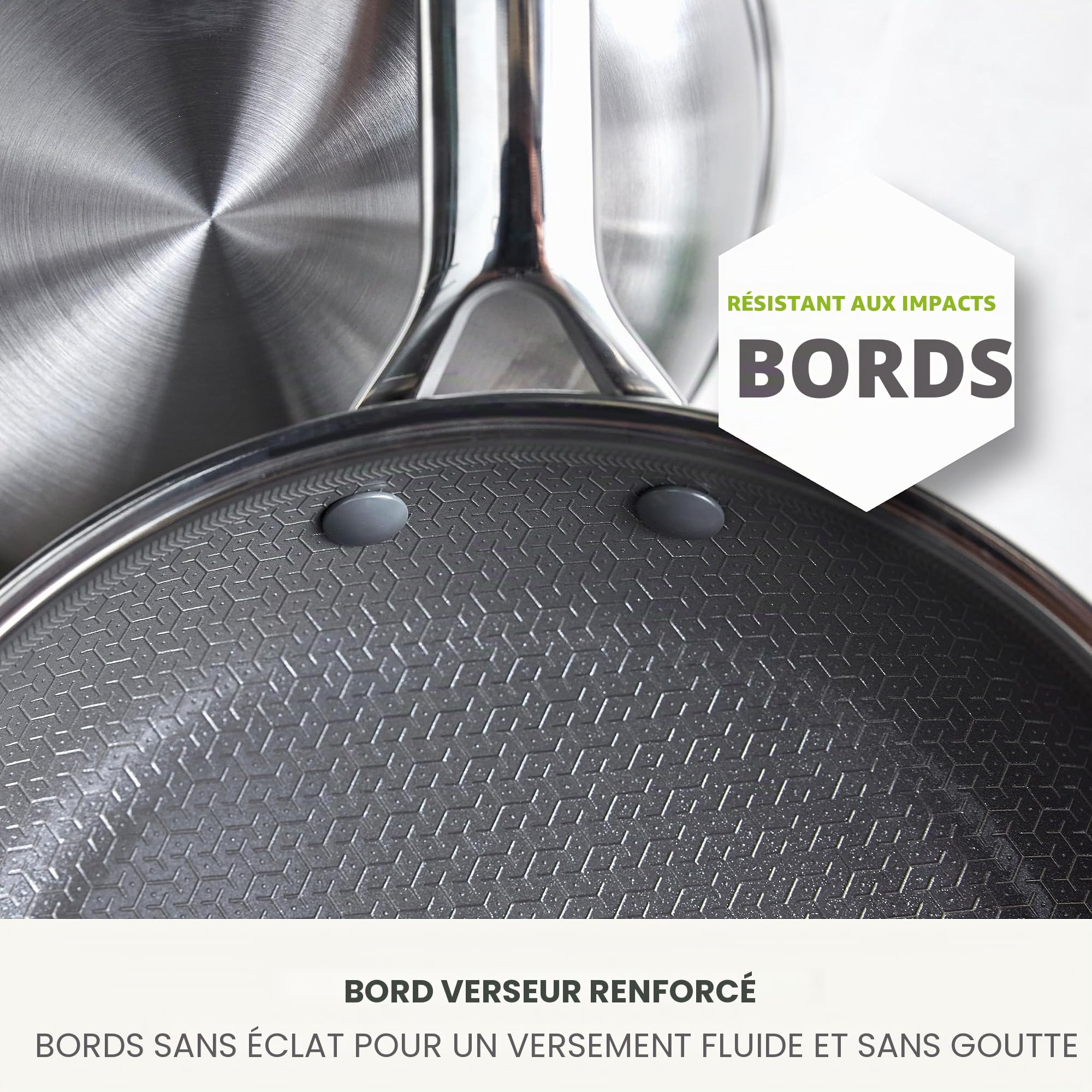 GreenPan Poêle hybride en acier inoxydable anti-adhésif de 24 cm APEX Tri-Ply Thermobond PFAS en céramique, compatible avec les plaques à induction, passe au four jusqu'à 220 °C, passe au