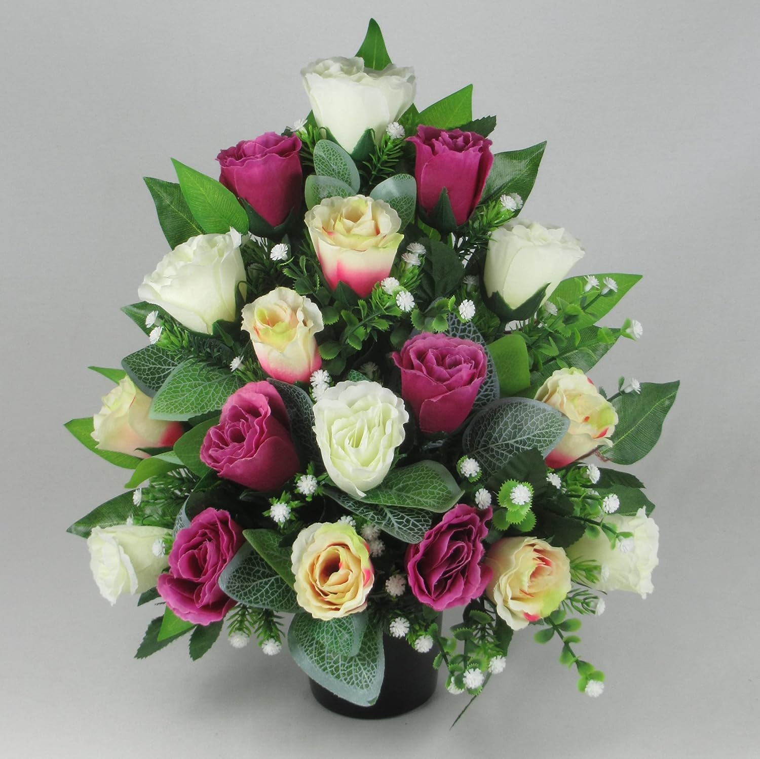Just Because Silk Flowers Flat back artificial flower grave arrangement