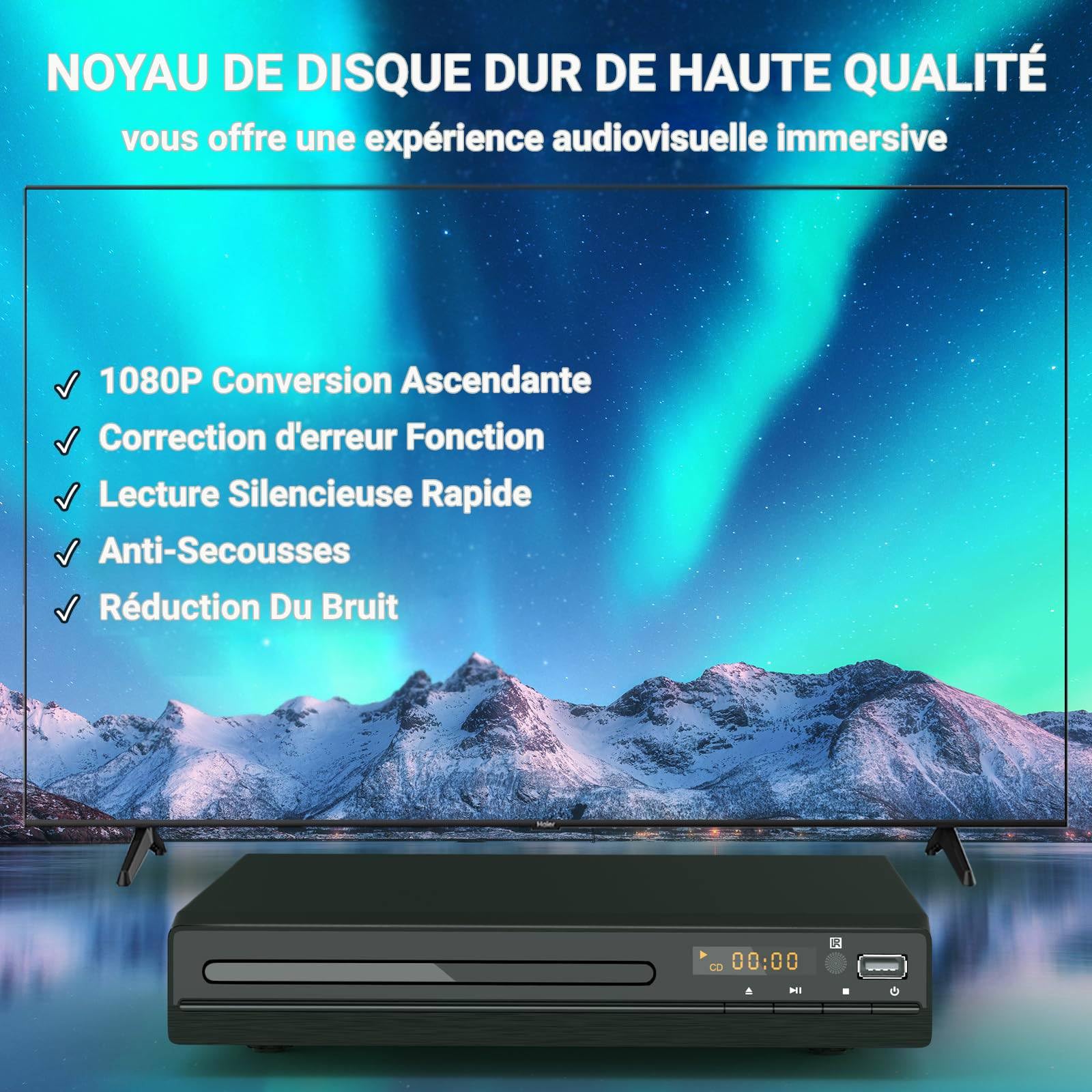 HDMI DVD Player | Unterstützt 1080P, USB, CD | Regionenfreier DVD Spieler für Fernseher | Mit HDMI-Kabel, RCA-Kabel und Fernsteuerung