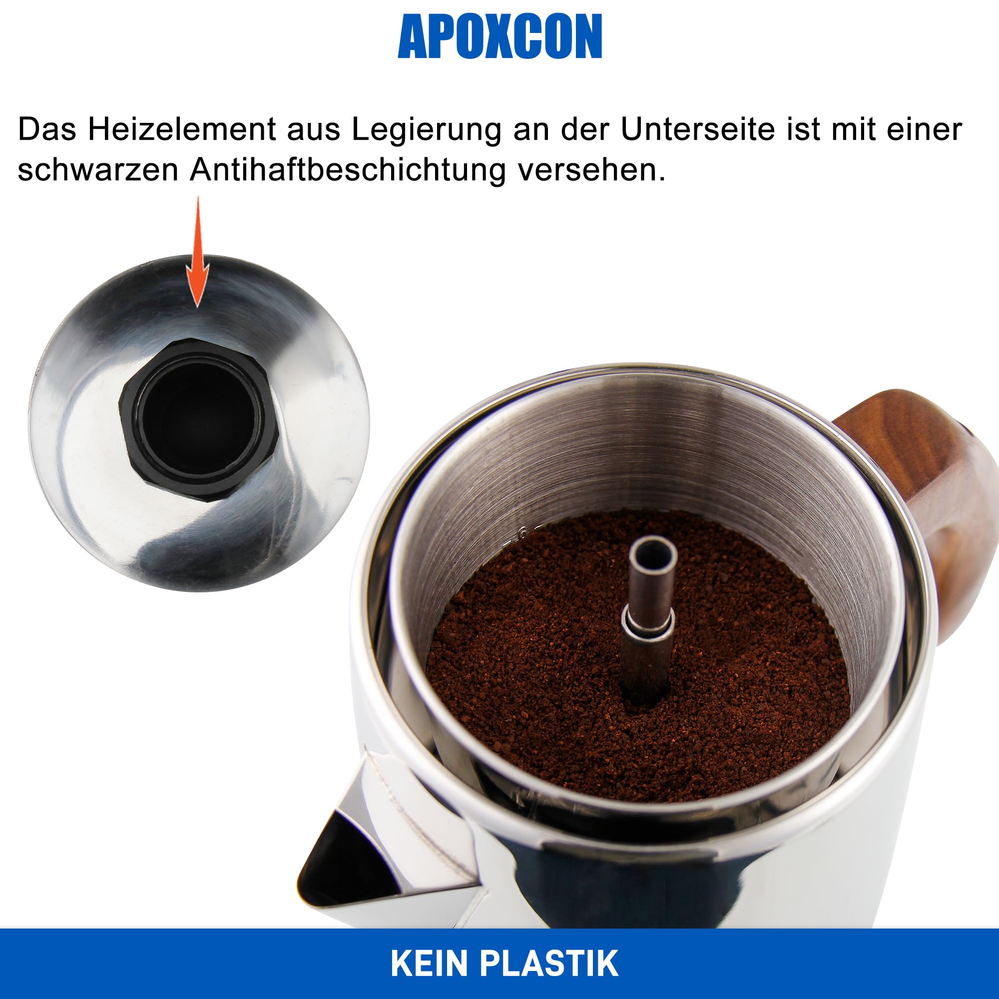APOXCON Edelstahl 18/8 (SS304) Kaffeemaschine Elektrischer Perkolator, Kordlos mit Schauglas für Haushalt Hotel Geschenkbox (6 Tassen)