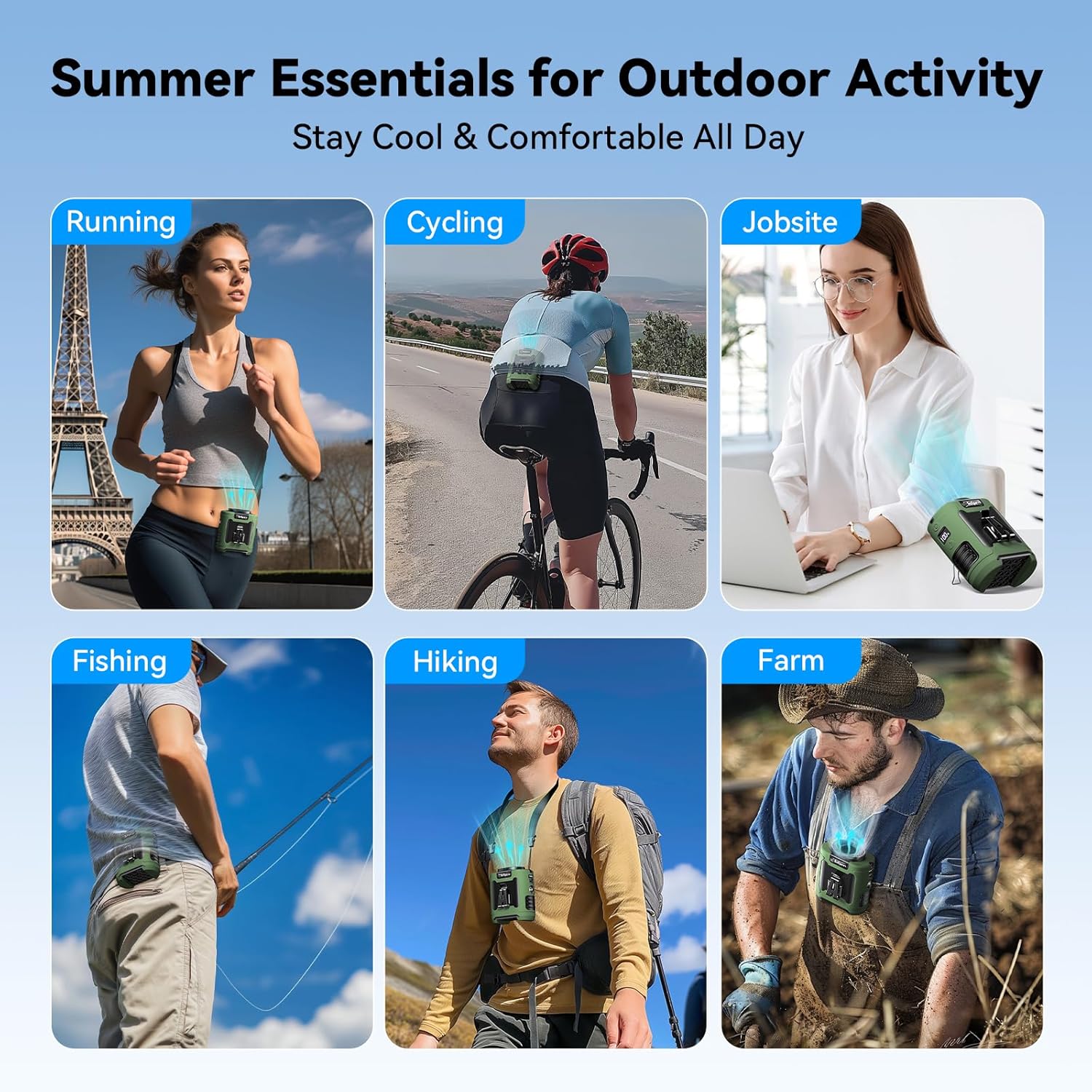 2025 Portable Waist Fan 12000mAh Rechargeable Waist Clip Fan,6 Speeds 16000RPM Strong Airflow Personal Fans with Max 30H Working Time,Hands-Free Hanging Neck Fan,Wearable Belt Fans for Outdoor/Jobsite - Image 5