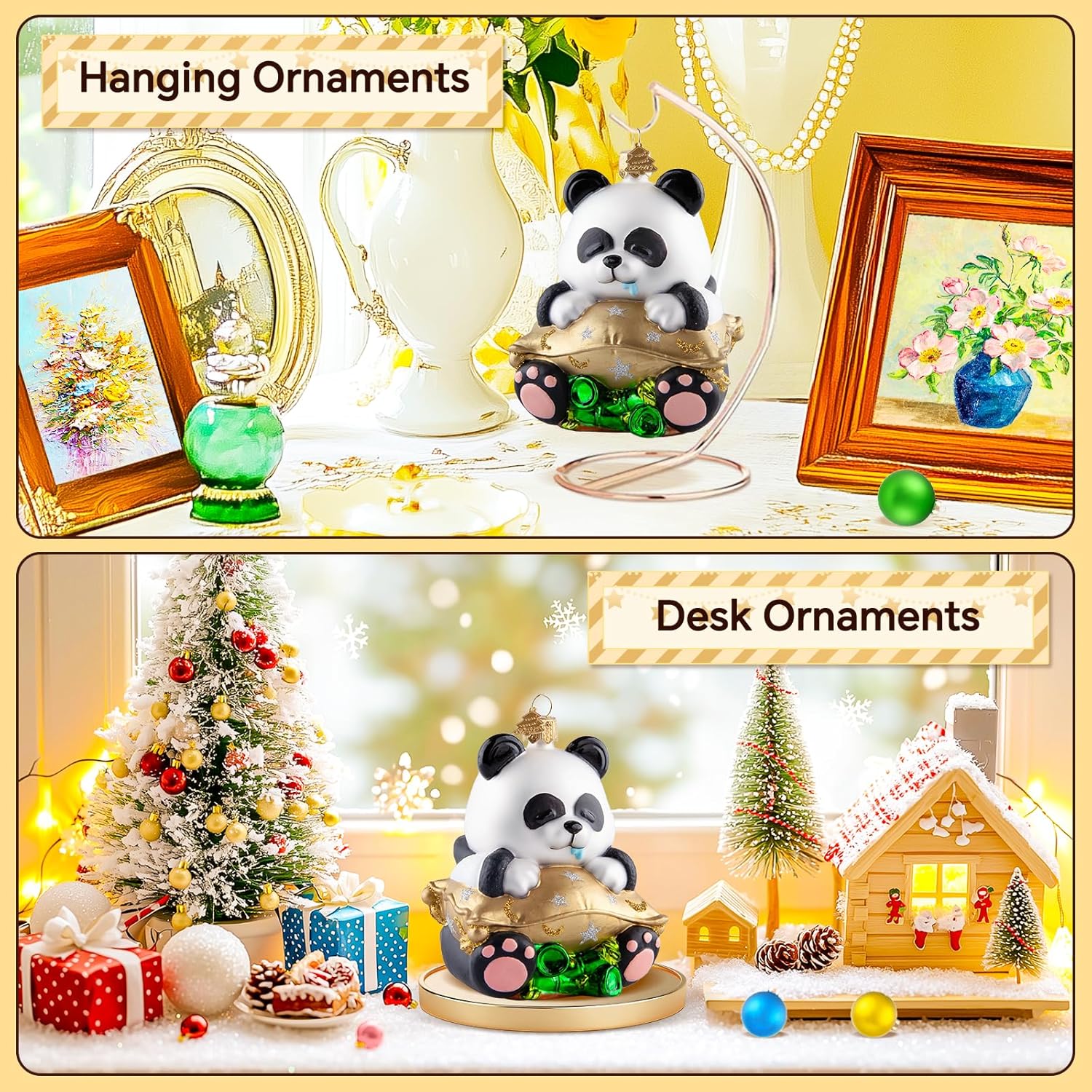 Panda Christmas Tree Ornaments, Handmade Glass Blown Ornaments for Tree, Panda Watcher Collection Figurines Hanging Ornament, Christmas Decorations for Panda Lovers Birthday Party Home Gifts - Image 5