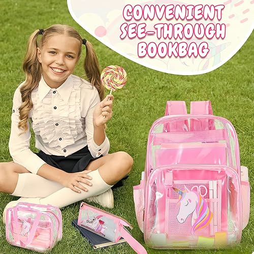 Miniatura 6 de Mochila transparente aprobada por el estadio para niñas, juego de 3 mochilas transparentes para estadios, bolsa transparente aprobada por el