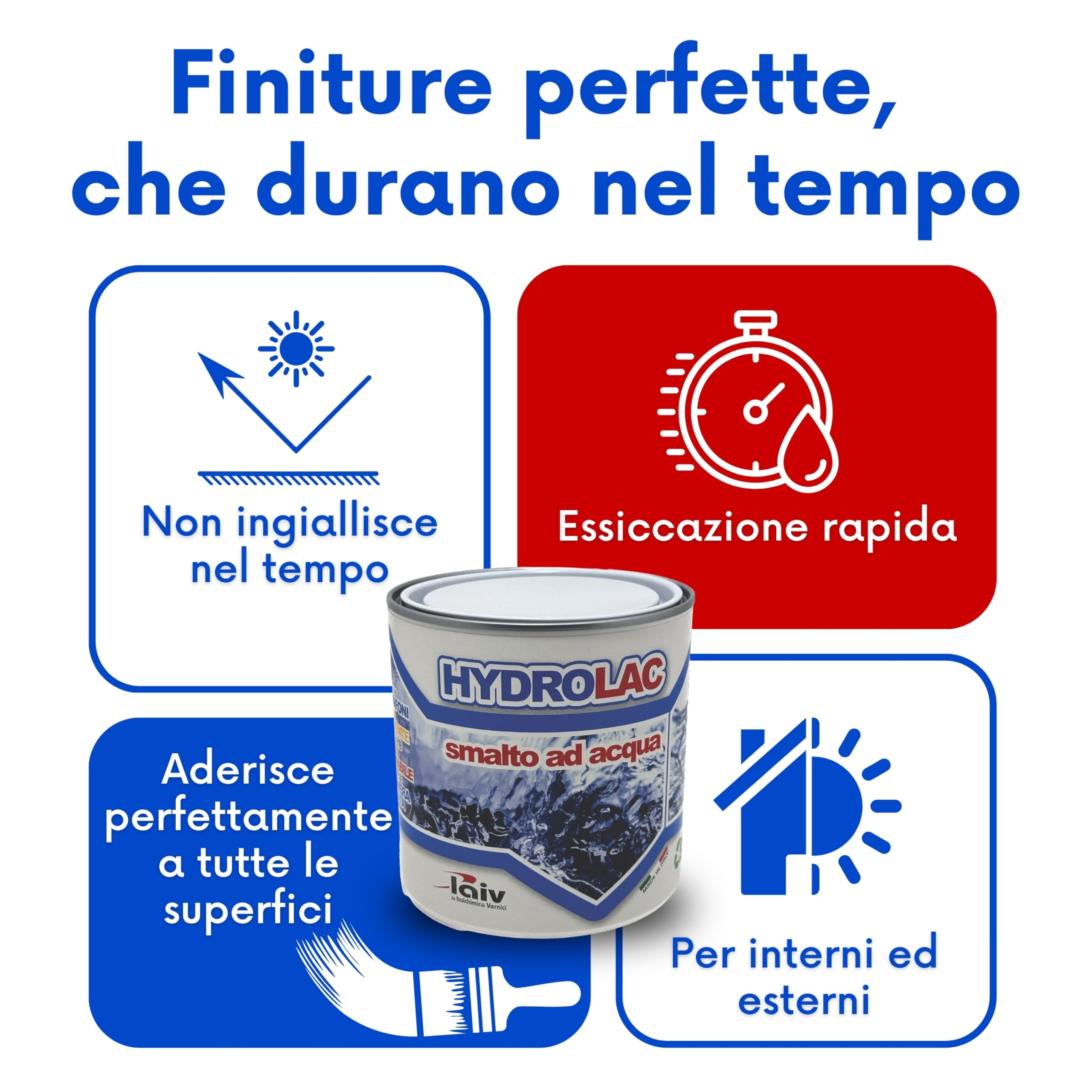 laiv Smalto Acrilico all'Acqua per Interni ed Esterni – 2,5 LITRI - Inodore, Rapida Essiccazione, Non Infiammabile – Uso Professionale Ecologico - Hydrolac - Nero Satinato