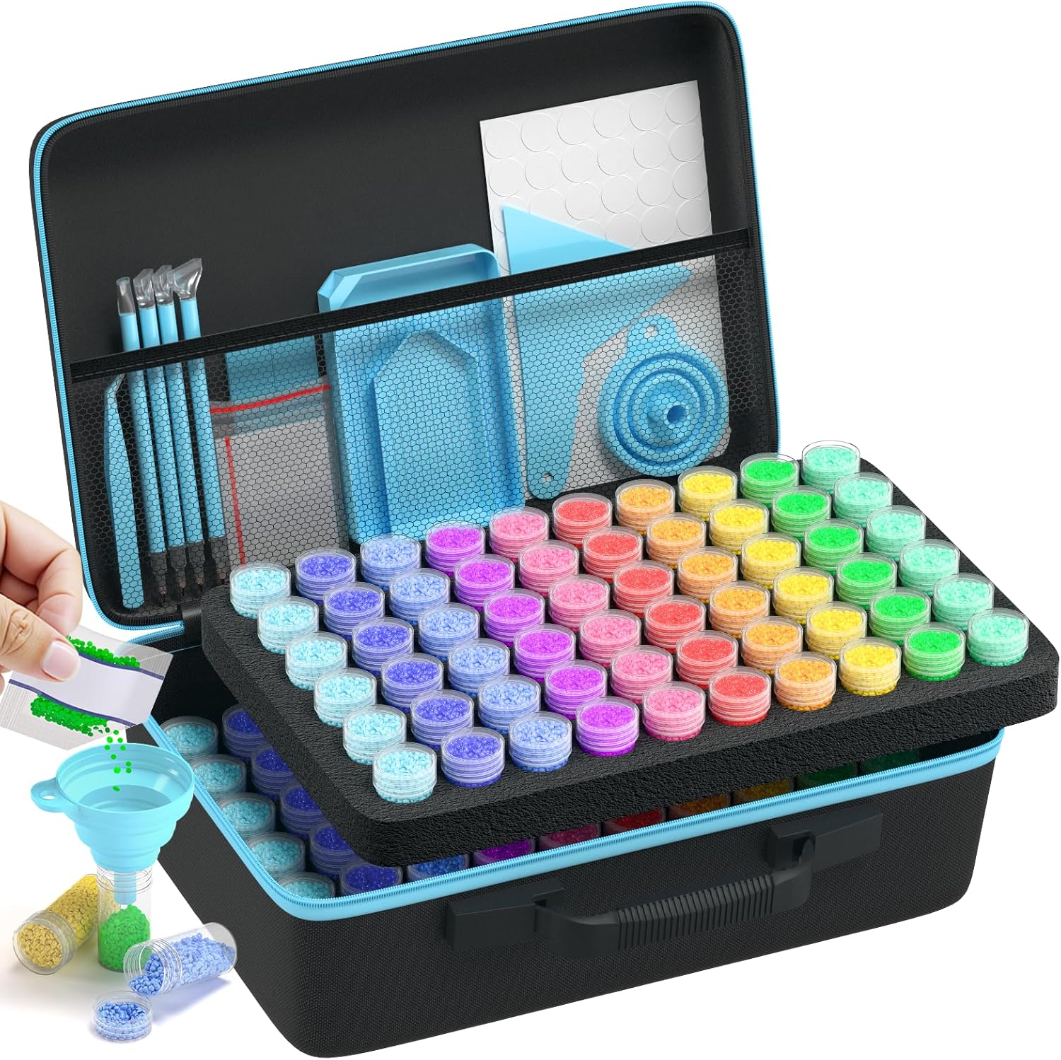 VANSUNS 120 Slots Diamond Painting Storage Containers Kits, Thickened Waterproof Portable Bead Storage Boxes for Diamond Painting Accessories and Tools, Blue