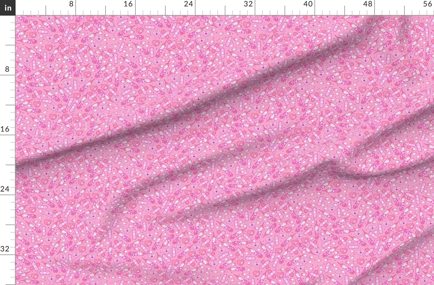Spoonflower Fabric - Pink Medium Nurse Scrubs Nursing Medical Pastel Goth Pills Cute Doctor Printed on Organic Cotton Sateen Fabric by The Yard - Sewing Quilting Apparel Home Decor