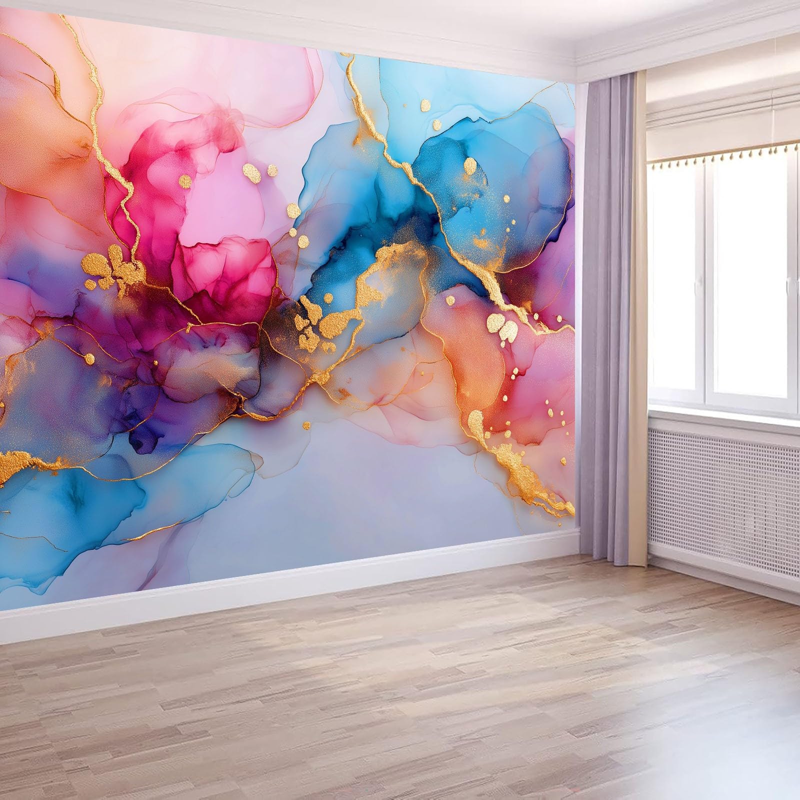 Générique Panoramiczna tapeta w abstrakcyjny marmur w linie, wielokolorowe, tapeta z włókniny 3D, do pokoju dziecięcego i salonu, dekoracja ścienna XXL, 200 x 140 cm