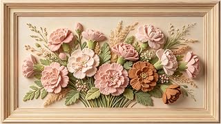 3D Framed Wall Art 20"×40" Floral Bouquet Relief Effect Pastel Botanical Vintage Style Large Size SelfAdhesive Removable Wall Decor Prints Artwork for Living Room Bedroom Office
