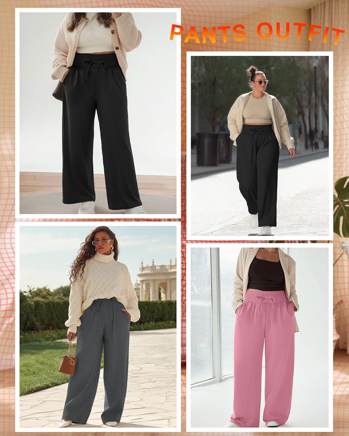 4 Pack Women's Fleece Lined Plus Size Sweatpants Wide Leg Lounge Pants Baggy Thermal Athletic Pants - Image 2