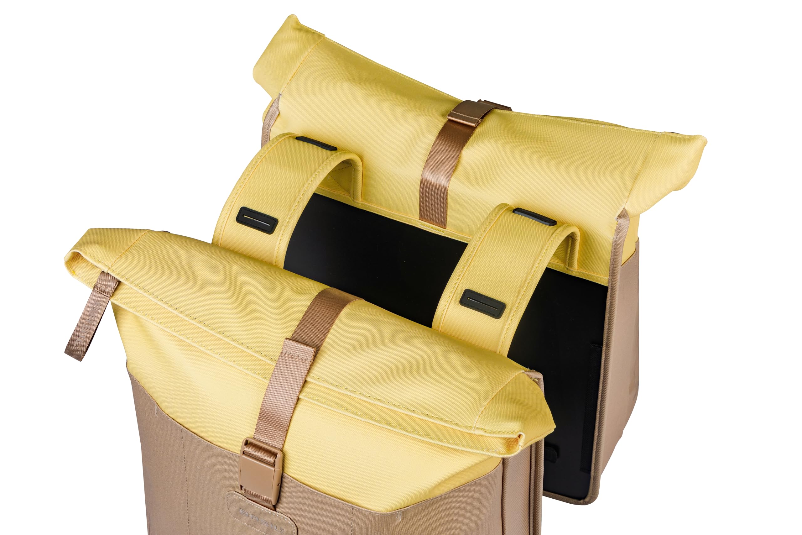 Basil Vive Podwójna torba rowerowa, wodoszczelna, 28-35 l, odblaskowa, z materiału z recyklingu, 30 x 14 x 38 cm, żółta/czarna