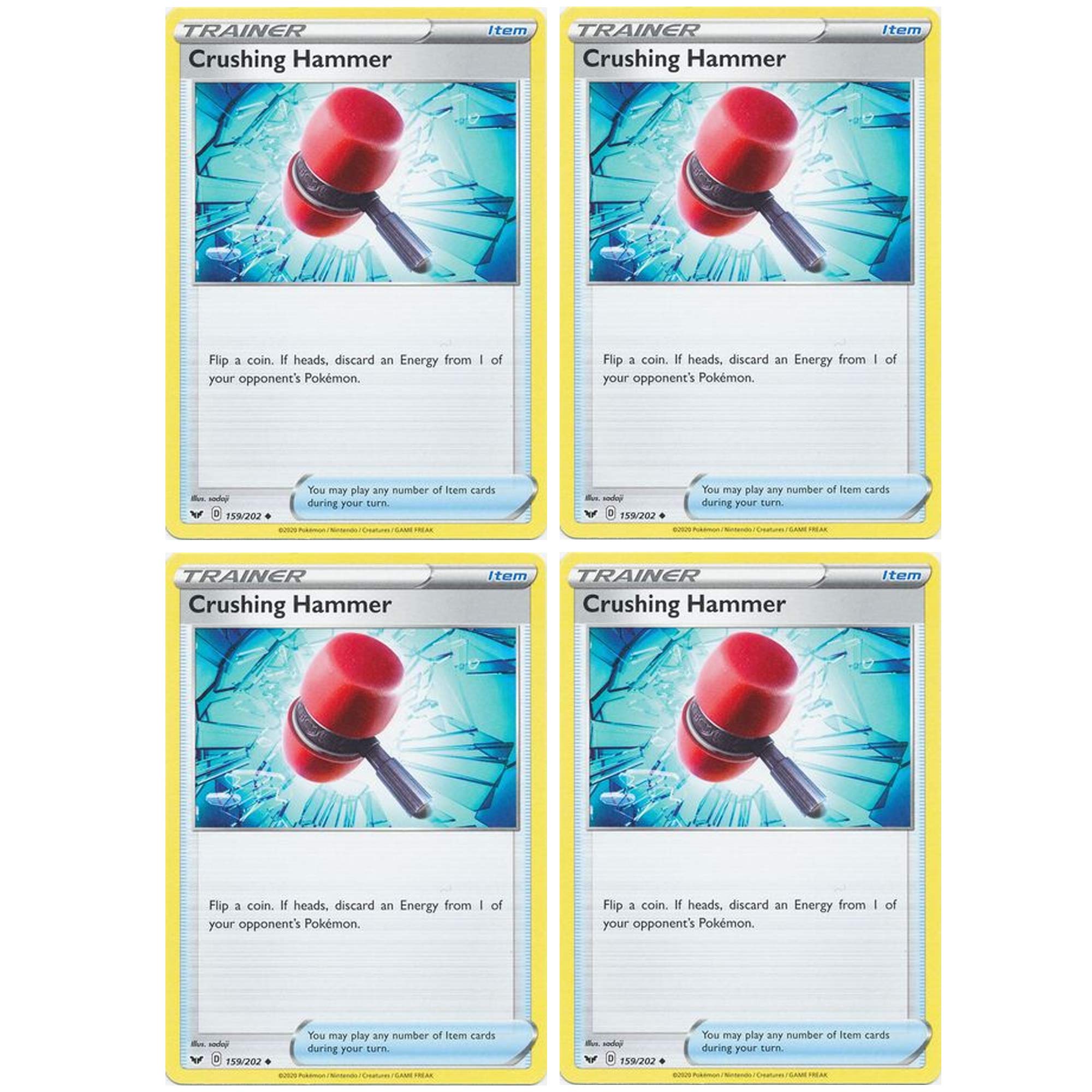 Amazon.com: Pokemon Card - Crushing Hammer - Sword and Shield Base - x4 Card  Lot Playset
