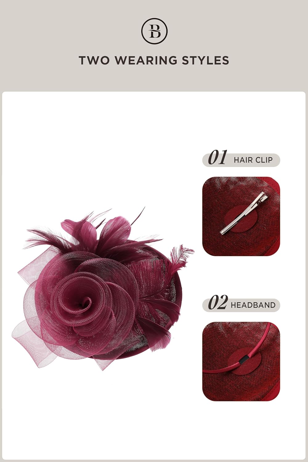 BABEYOND Fascinators Hats for Women - Tea Party Kentucky Fascinator Derby Pillbox Hat Mesh Feathers Headband with Hair Clip - Image 6