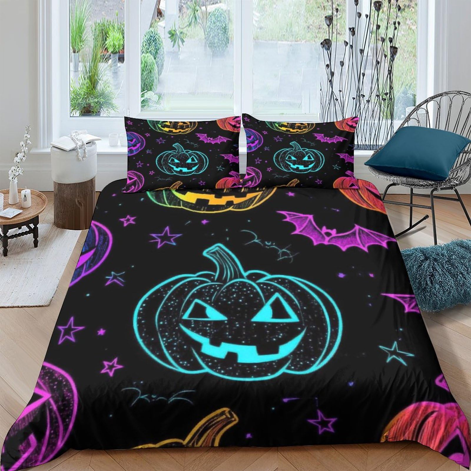 Ctjqhvkz Style-10 3D Printed Halloween Pumpkin Fitted Sheet Microfiber Soft Decor Bat Mattress Cover For Bedroom Guest Room Dustproof Single（135X200cm）