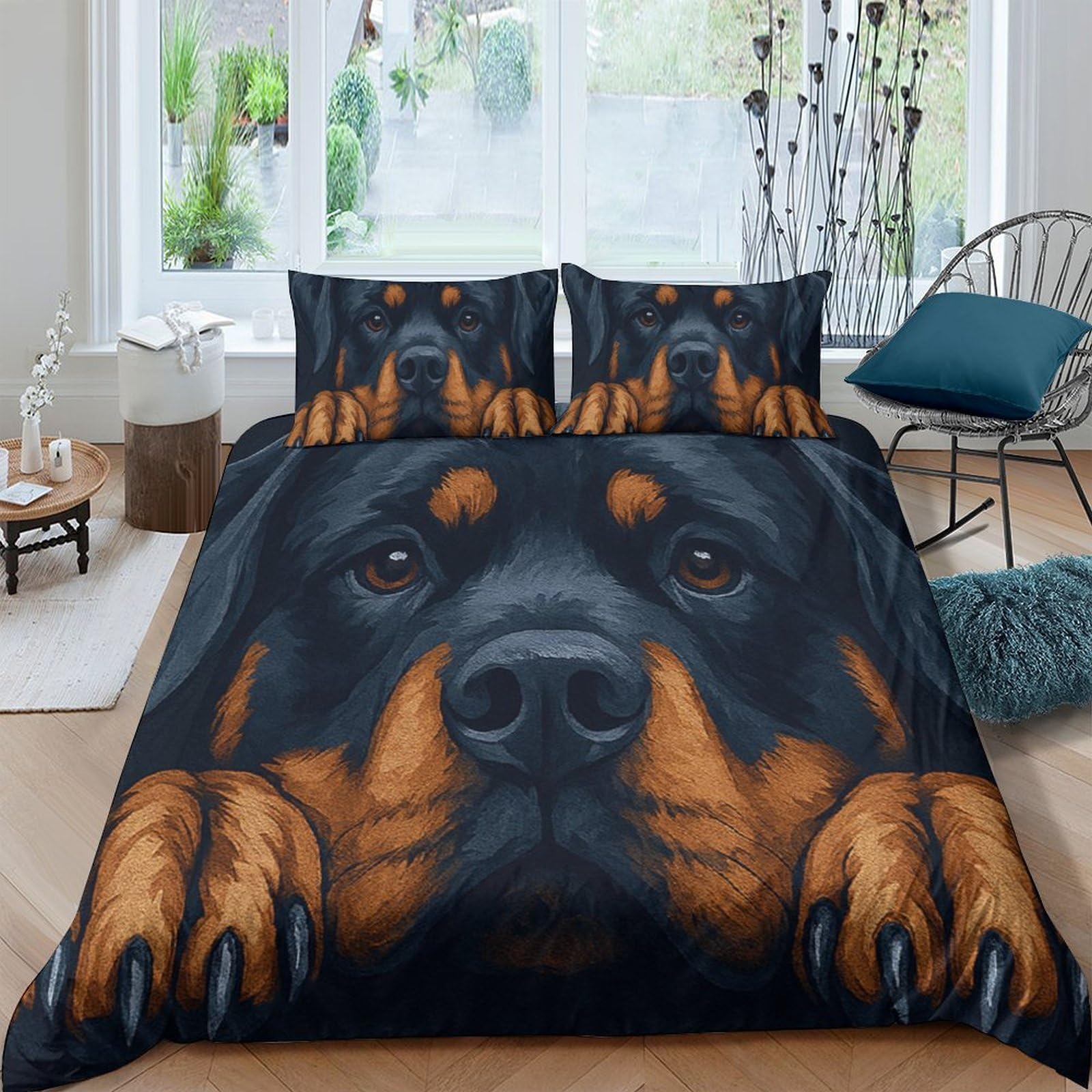 Ctjqhvkz Style-8 3D Printed Rottweiler Dog Fitted Sheet Microfiber Black Brown Bed Sheet For Bedroom Guest Room Mattress Protection Single（135X200cm）