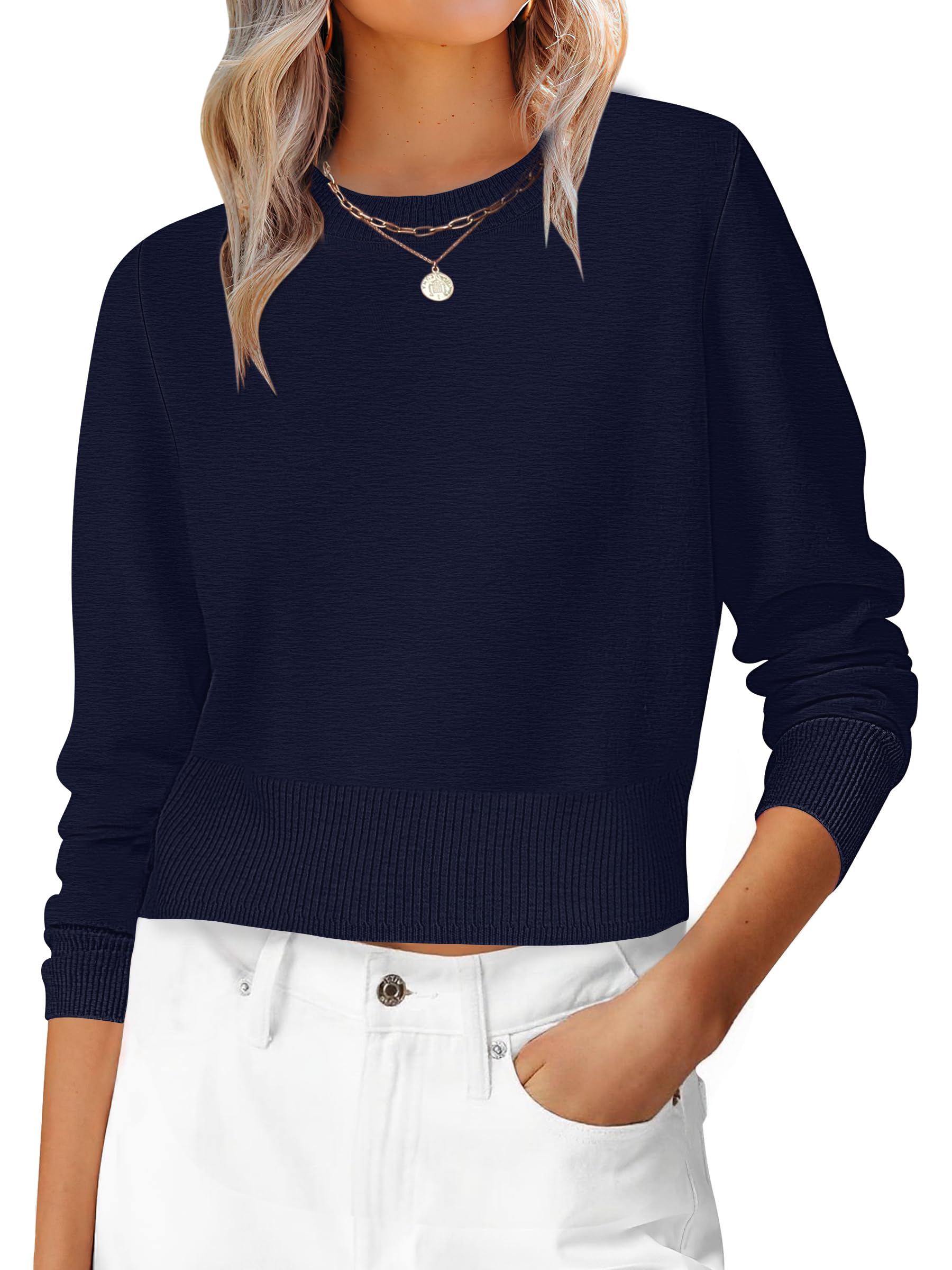 ANRABESS Women’s Long Sleeve Sweaters Cropped Crew Neck | Business Casual Tops,Light Weight Comfy Knit,Pullover ShortSweater,Basic Classic,Fall Fashion Winter Layer Clothes