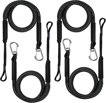 Bungee Dock Lines for Boats Bungee Dock Lines Shock Bungee Docking Rope Stretchable Mooring Rope with Stainless Steel Clip 4 Pack Black