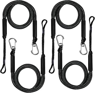 Bungee Dock Lines for Boats Bungee Dock Lines Shock Bungee Docking Rope Stretchable Mooring Rope with Stainless Steel Clip 4 Pack Black