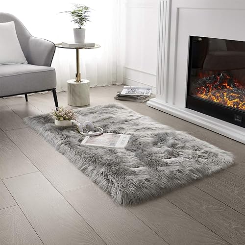 Miniatura 53 de SERISSA Alfombra suave y esponjosa de piel de oveja sintética, color beige, alfombra lanuda para el suelo del dormitorio, alfombra mullida