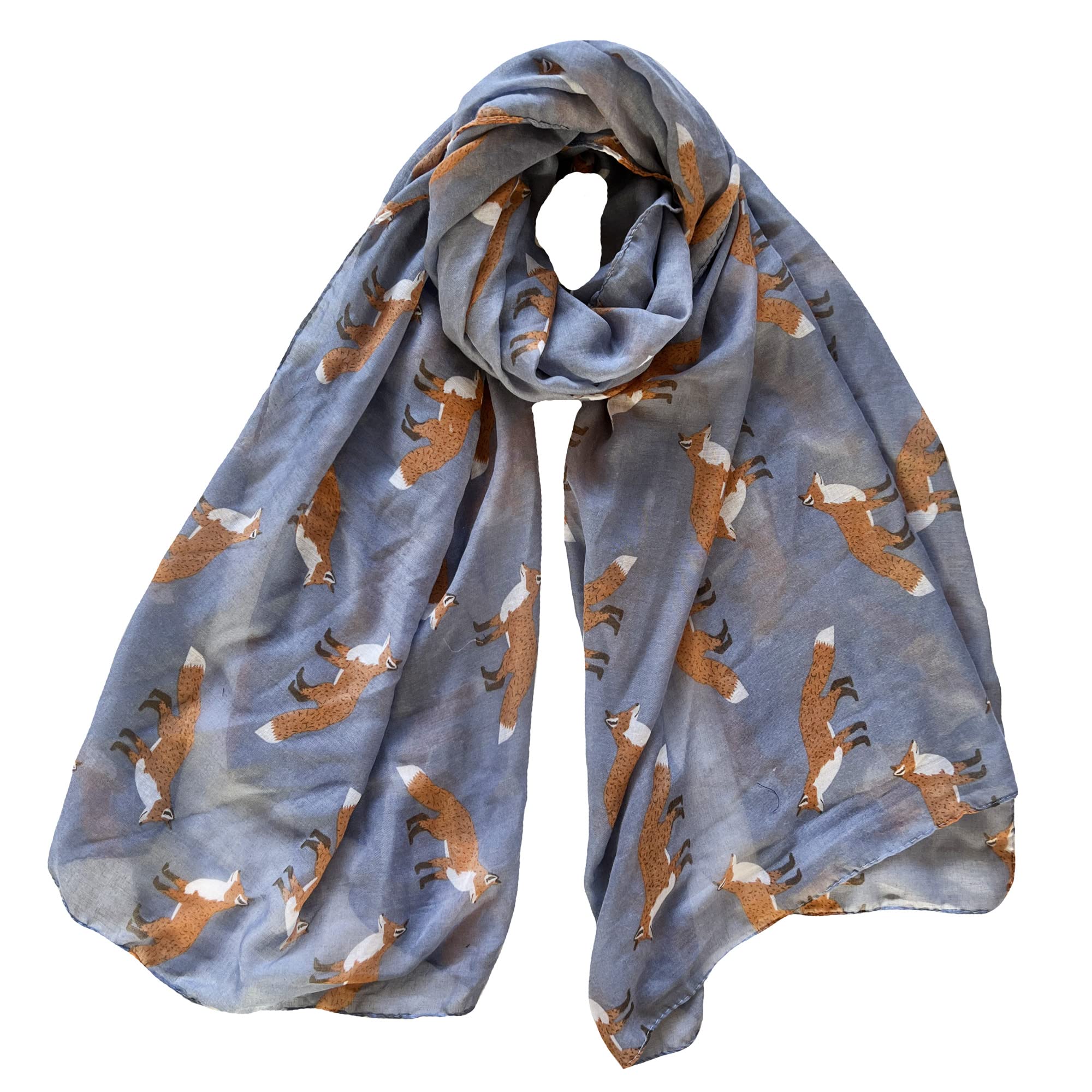 Lina & Lily Fox Animal Print Women's Scarf Shawl Wrap Lightweight (Light Grey)