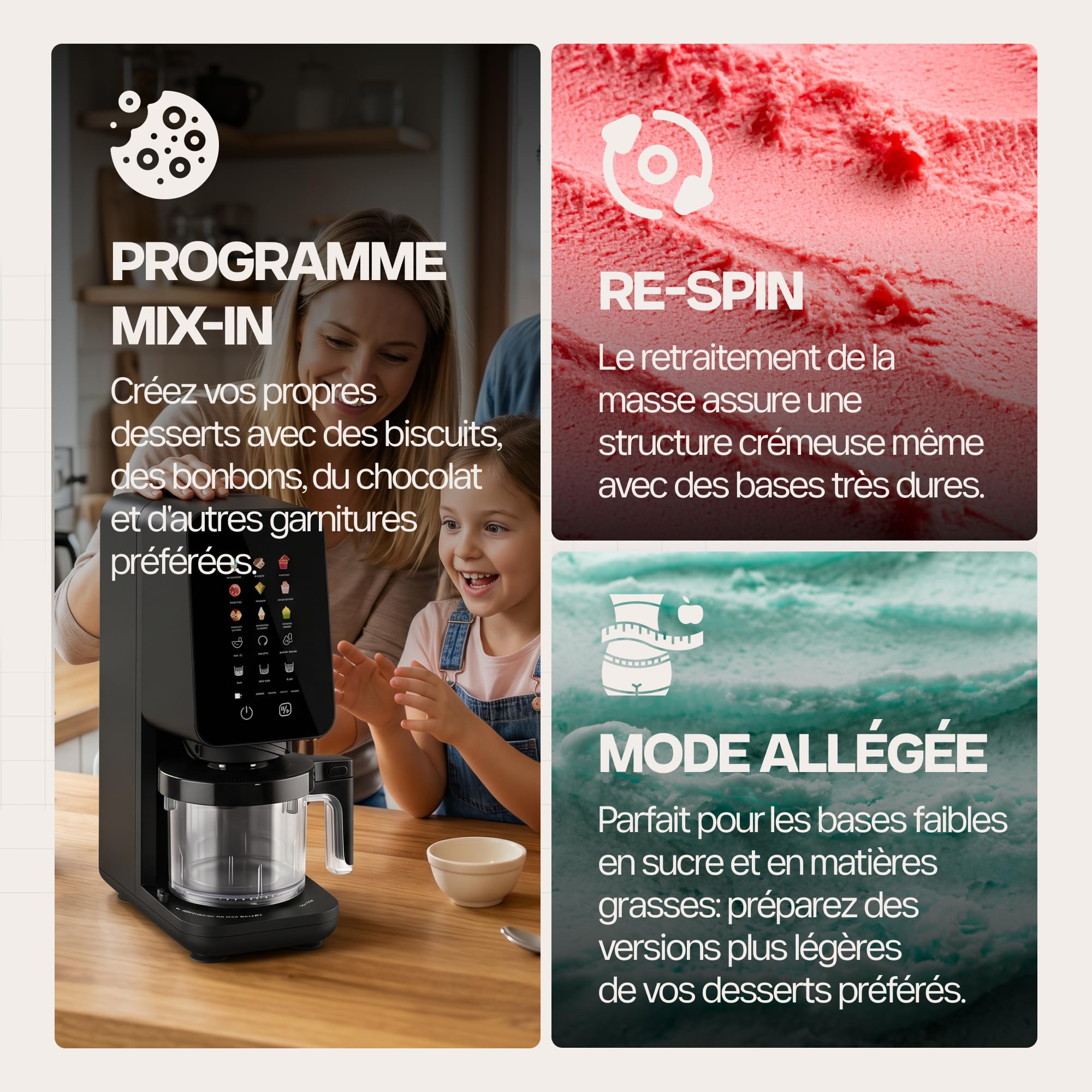 4Swiss Machine a Glace et Sorbetiere Granita Ice Cream Maker pour Slush Frozen Yogurt l’italienne Gelato Sorbet Milkshake Appareil Mélange d’ingrédients avec One-Touch MIX-IN Keto Noir - IB026