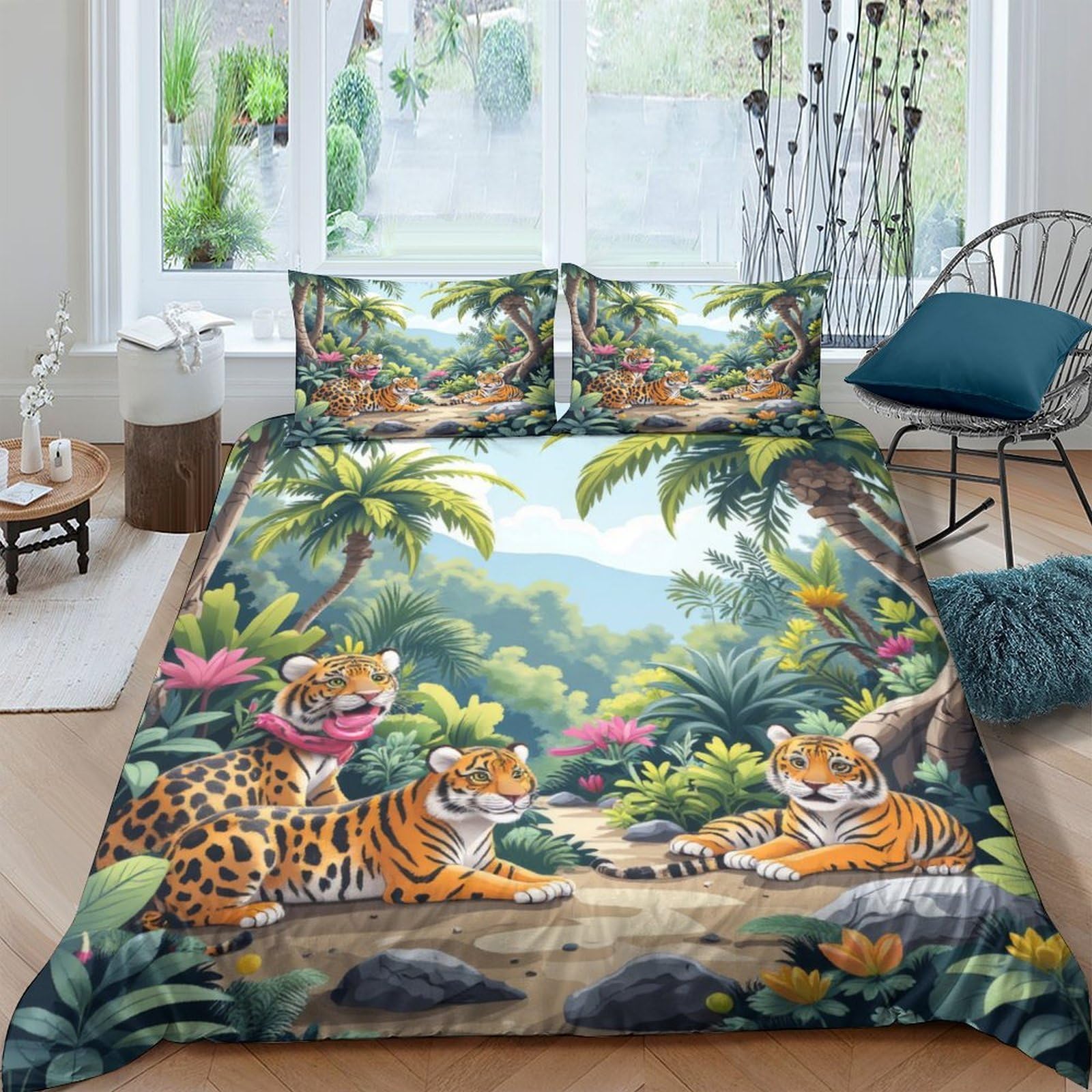 Ctjqhvkz Style-9 3D Printed Jungle Leopard Fitted Sheet Microfiber Soft Breathable Tropical Forest Bed Cover For Bedroom Decor Single（135X200cm）