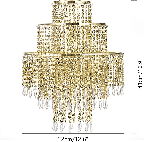 Miniatura 5 de Waneway Pantalla de araña acrílica, pantalla de techo con cuentas de cristal y marco dorado para decoración de dormitorio, boda o fiesta, diámetro
