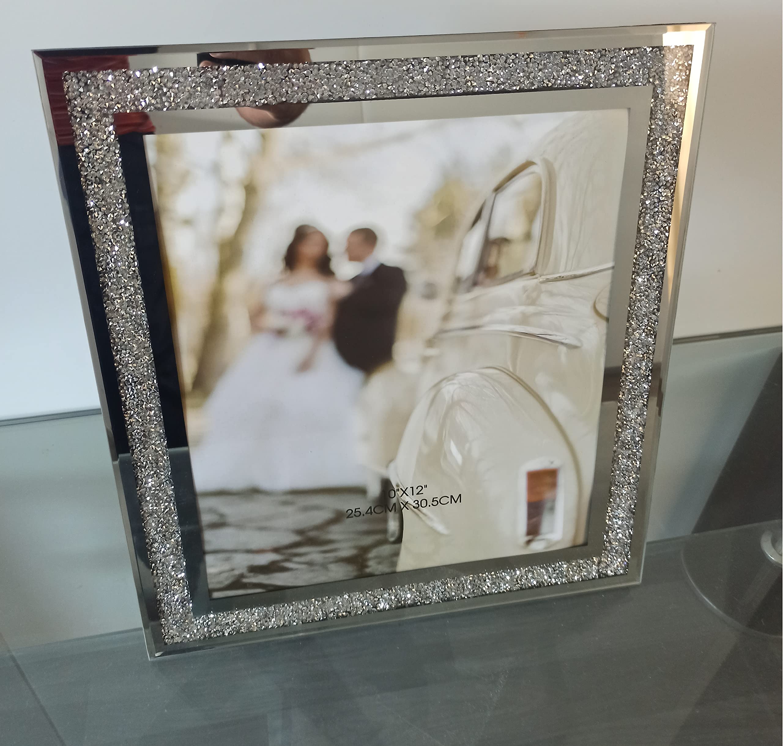 Capristar Silver Crushed Crystals Photo Frame Mirrored Crushed Jewel Crystal Diamante Picture Frame (10X12 Inch)