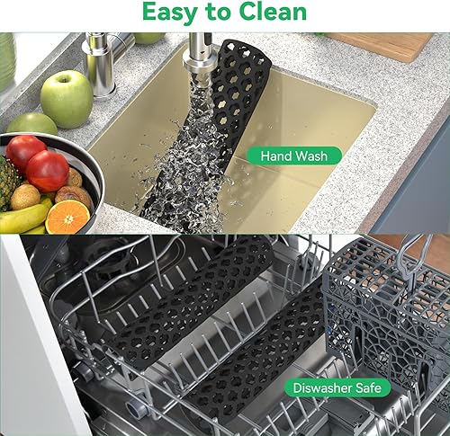 Miniatura 6 de TOOVEM - Tapetes para fregadero de cocina, 2 unidades, antideslizantes, resistentes al calor, tapetes protectores de fregadero de silicona plegables