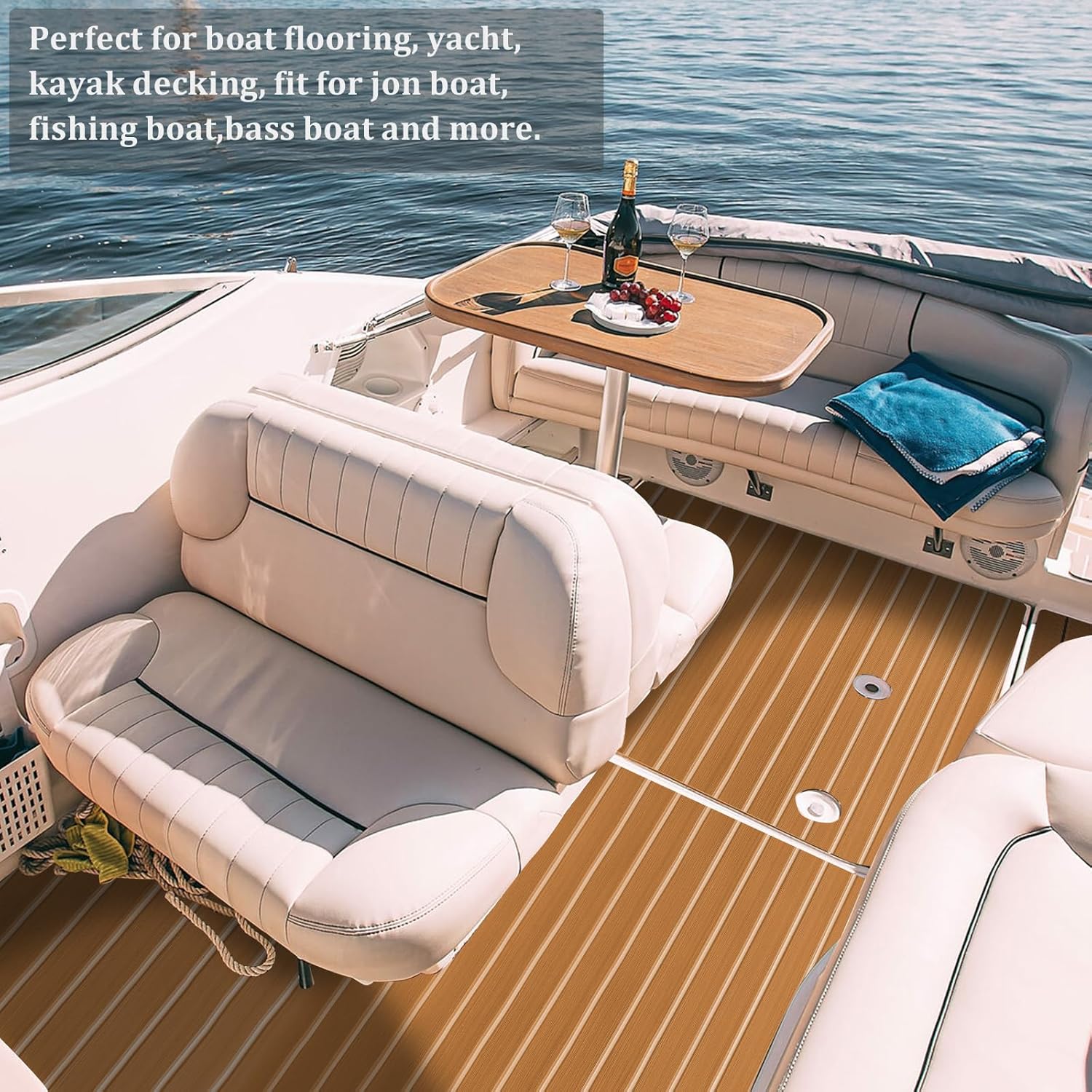 HXBYX EVA Foam Boat Flooring with 3M Self-Adhesive Backing DIY Boats Decking Marine Sheet Faux Teak Material,Non-Slip Cooler Pads for Kayak Yacht SwimPool RV 95"x44"/31"/16"/6.7"/2.4",47.5"x16"