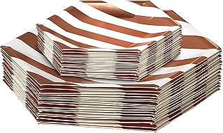 Silver Spoons White & Rose Gold Striped Hexagon Disposable Paper Dinnerware Set - 10.25" & 7.5" (18 Dinner Plates & 18 Sal...