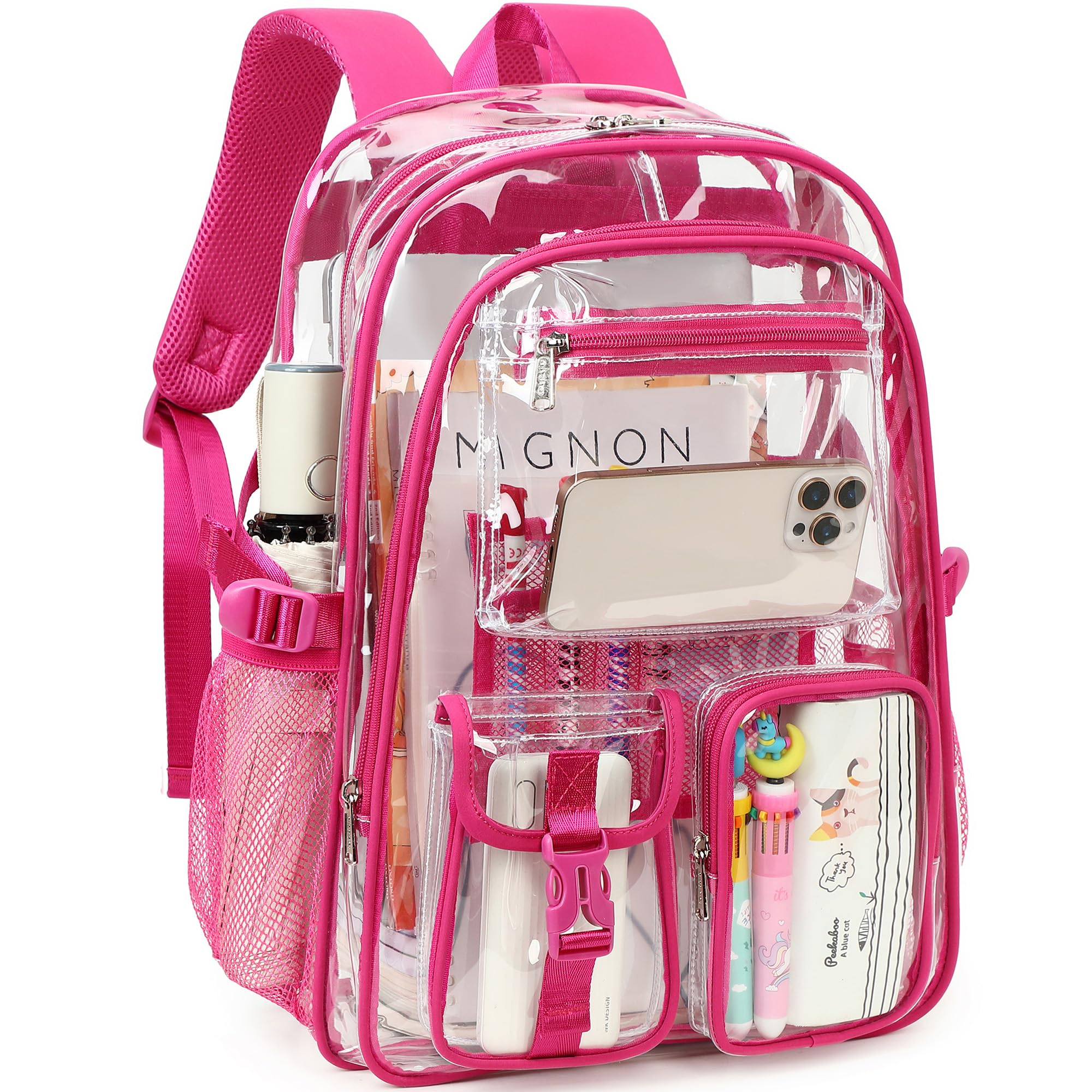 abshoo Large Clear Backpack For Girls Women School Bookbag Heavy Duty Transparent Backpacks (Hot Pink)