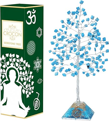 Árbol de la vida de piedras preciosas artificiales de turquesa Base de pirámide de orgón árbol de chakras para energía positiva árbol de cristal