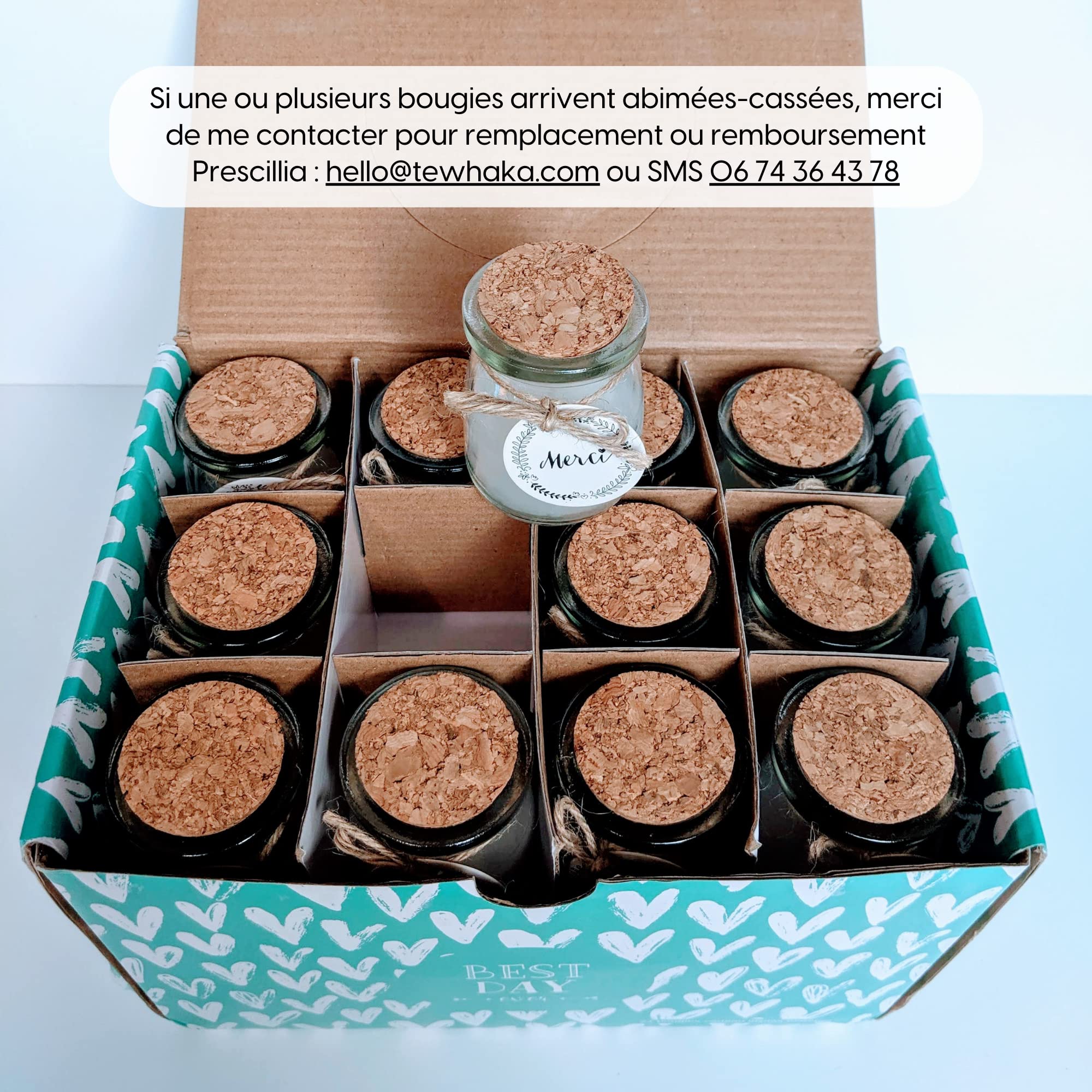 12 Bougies avec étiquette MERCI | Idée cadeau invités mariage, PACS, bapteme, communion, baby-shower, anniversaire, merci maitresse, merci nounou, merci atsem, merci aesh - Remerciements