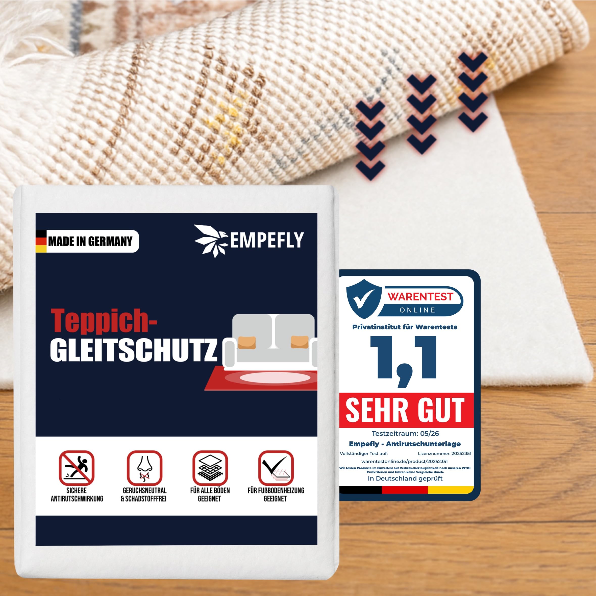 Teppich Antirutschunterlage 80 x 150 cm – Made in Germany – Zuschneidbare Antirutschmatte ohne Weichmacher – rutschfeste Teppichunterlage für alle Böden – Geruchsneutraler Teppichstopper