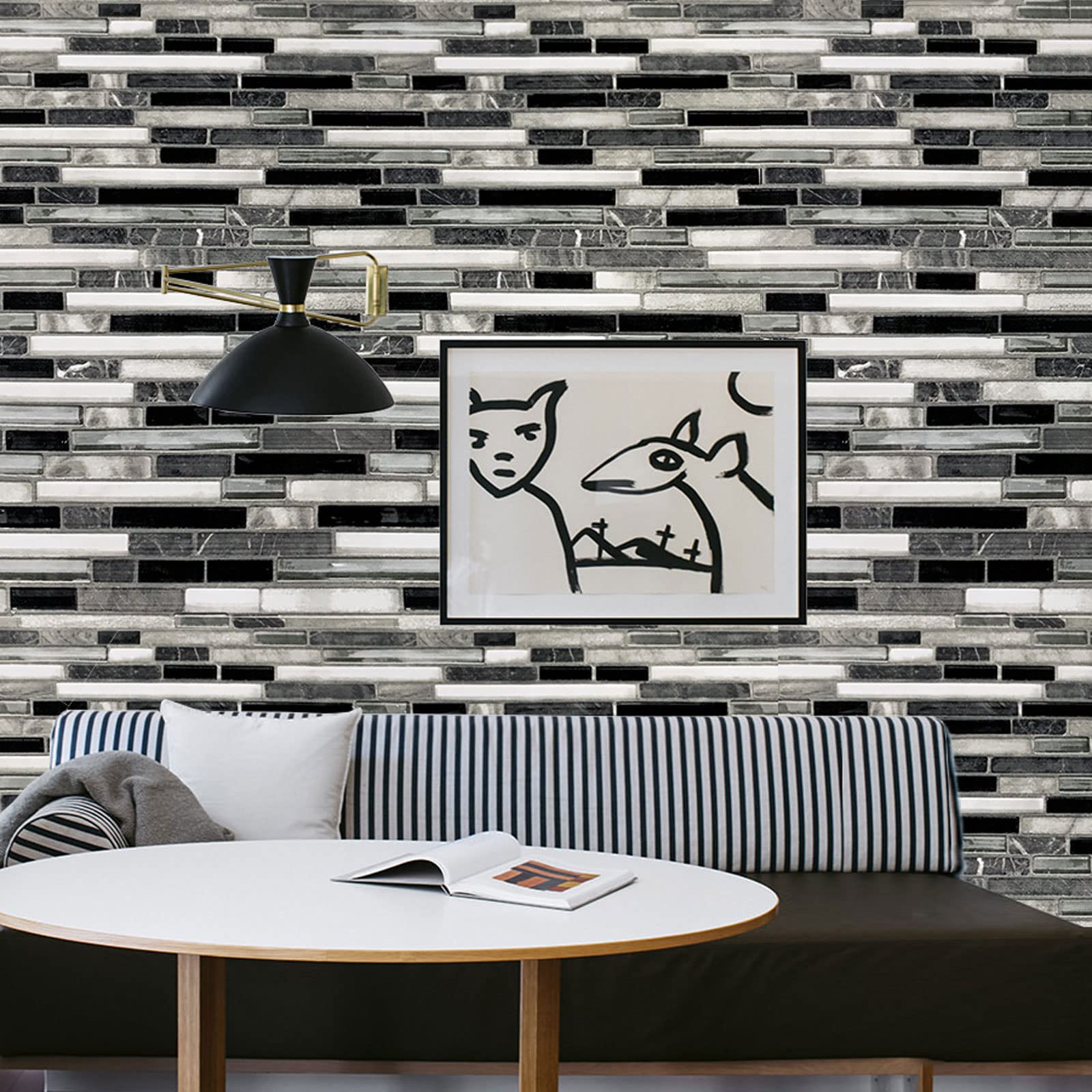 Marsports 236 inch x17.7 inch Tile Wallpaper Peel and Stick Removable Wallpaper Contact Paper Countertop Waterproof Self Adhesive Glossy Backsplash Wallpaper Bathroom Wall Covering Roll