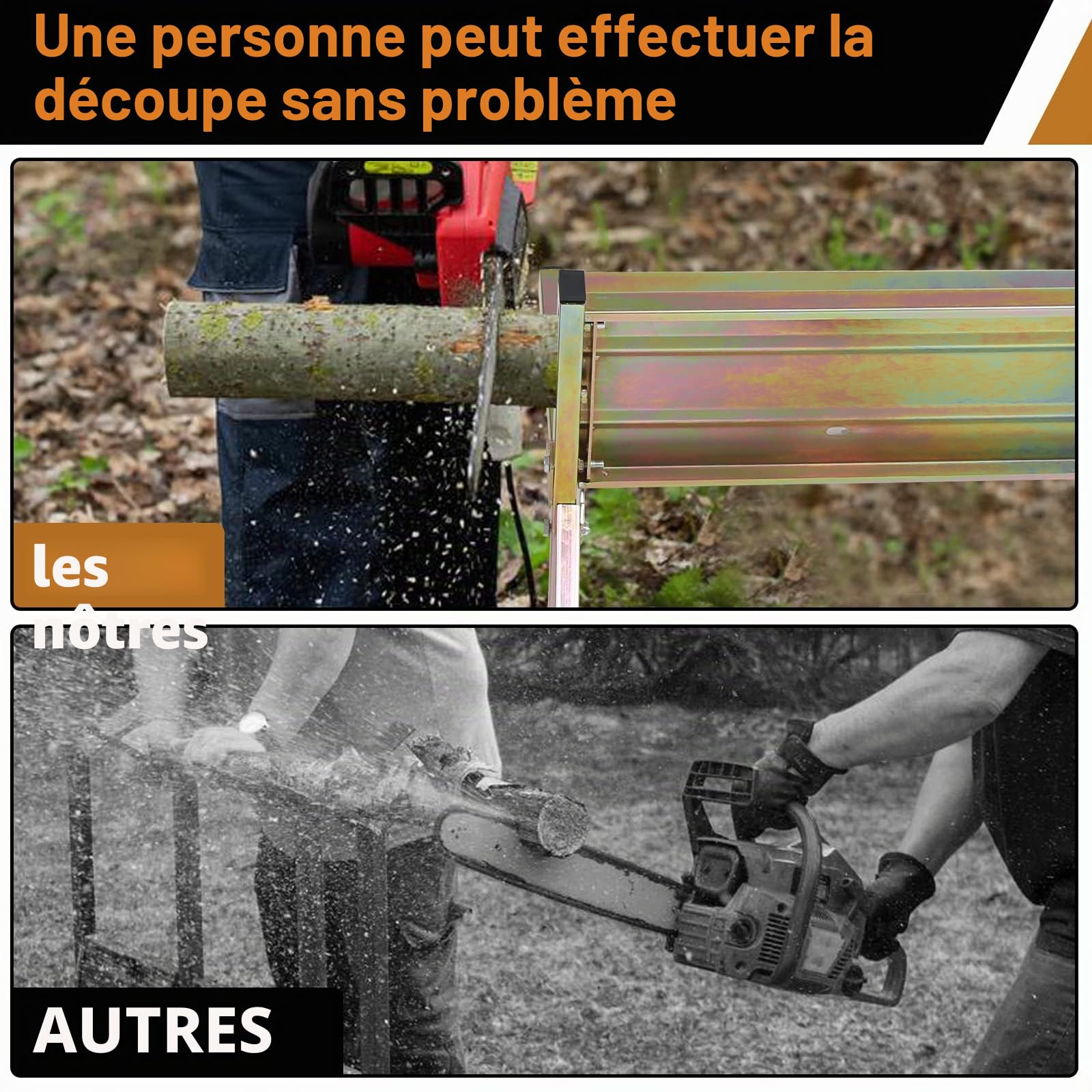 Chevalet de sciage avec support de tronçonneuse - Support pliable pour scieries et ateliers - 81 x 72 x 78,5 cm - Charge maximale : 150 kg