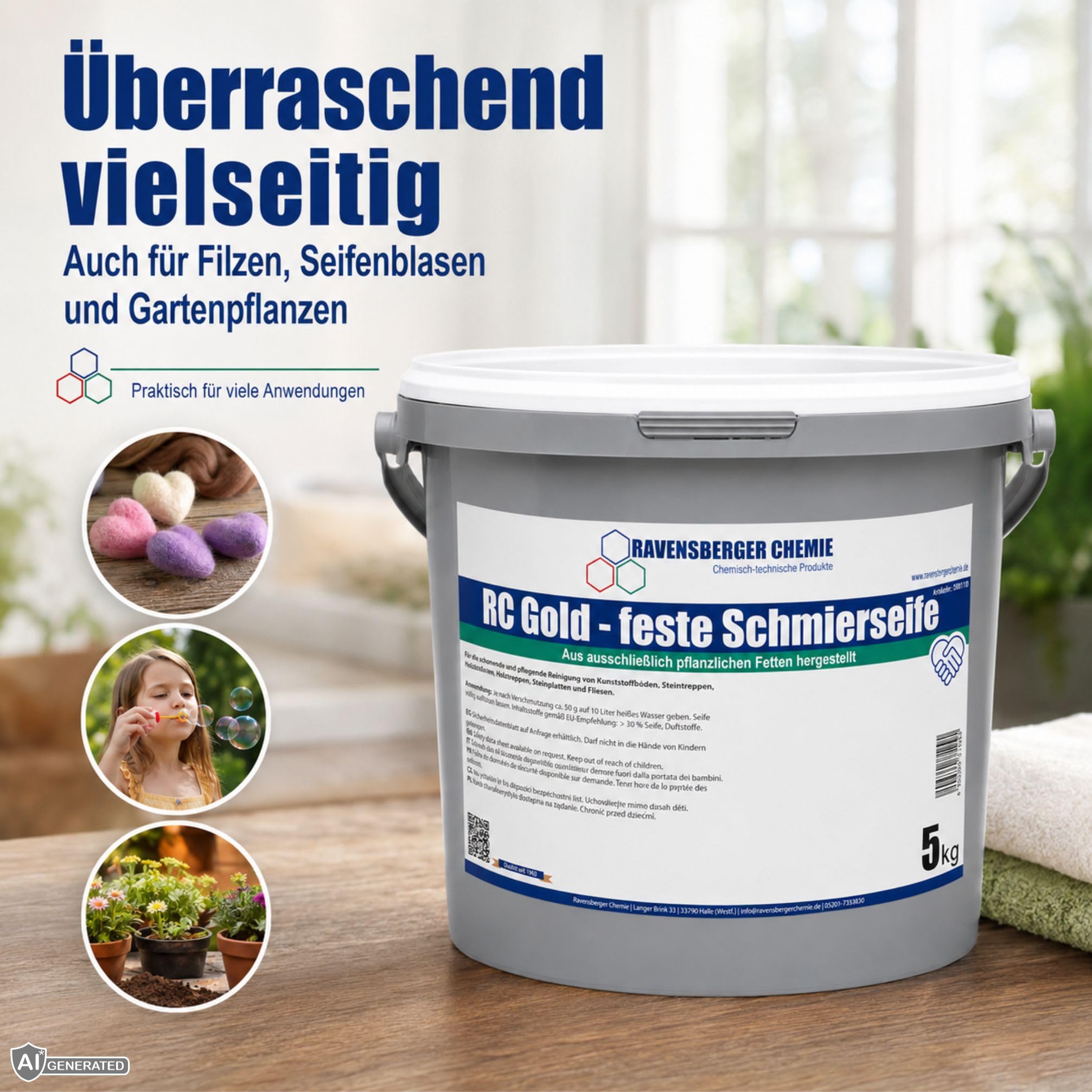 RC Gold feste Schmierseife 40% Seifenkonzentrat – Bodenreiniger & Schmierseife für Fliesen, Kacheln, Steinböden, Kunststoffböden & wasserbeständige Oberflächen - 10 kg Eimer