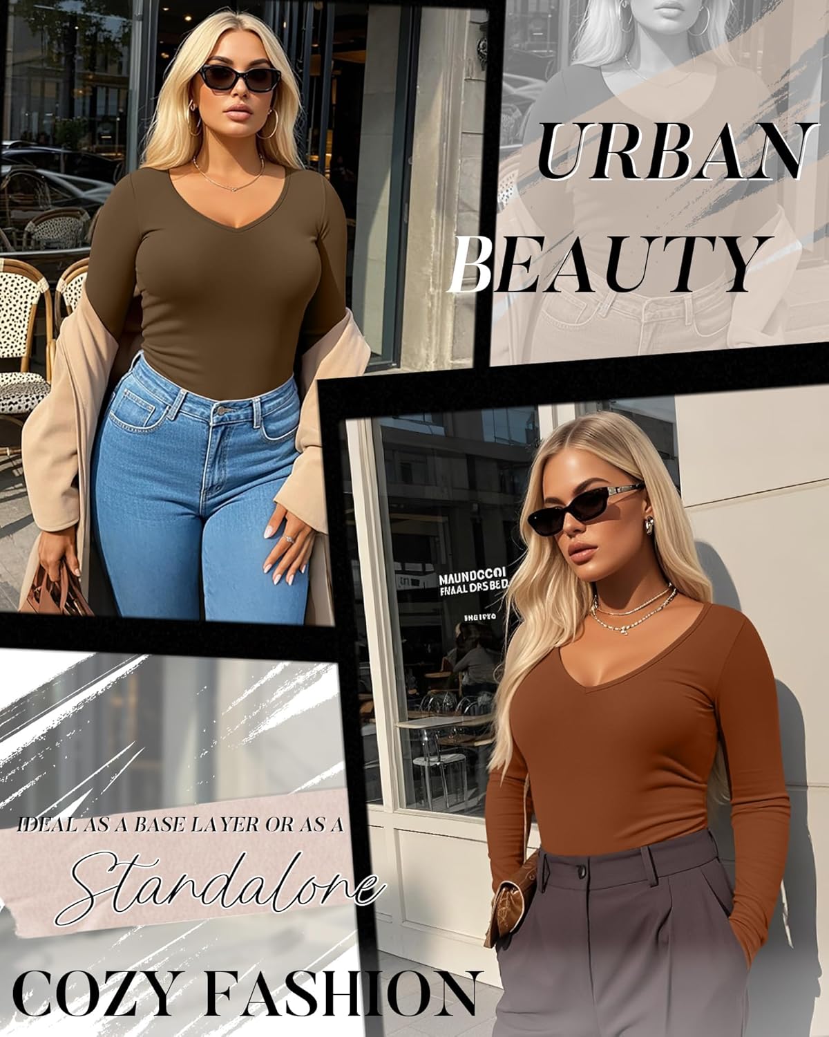 3 Pack Women's Plus Size Long Sleeve Thermal Shirts, V Neck Slim Fitted Fleece Underwear Basic Tees - Image 5