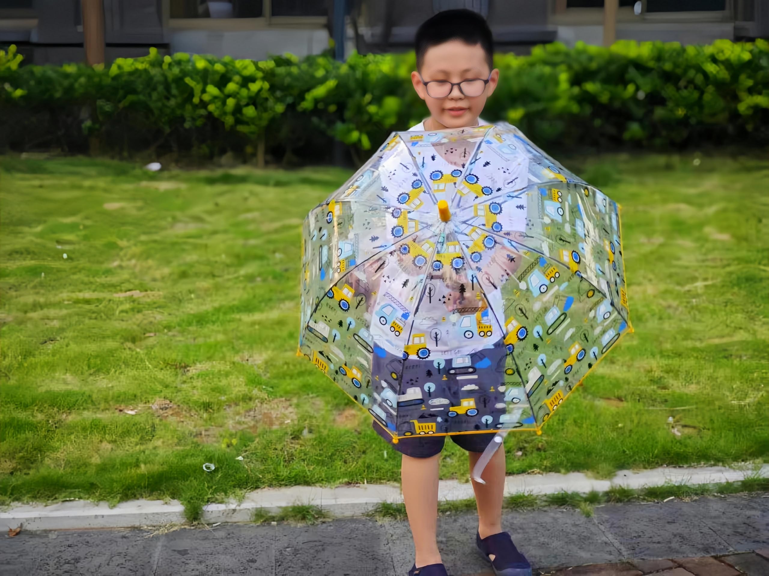 Parapluie Clair à bulles transparent pour enfants - Parfait pour la marche - Poignée courbée - Dôme transparent et mignon - Parapluie de sécurité pour enfants Kids Clear Umbrella