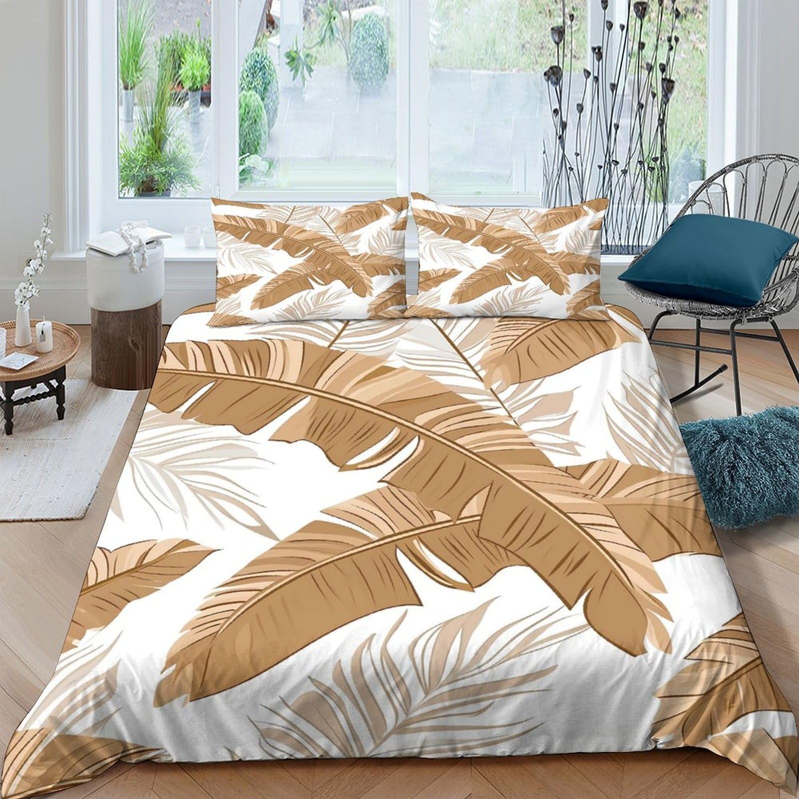 Ctjqhvkz Style-4 3D Printed Tropical Palm Leaf Fitted Sheet Microfiber Soft Brown Botanical Mattress Cover For Bedroom Dorm Home Decor Single（135X200cm）