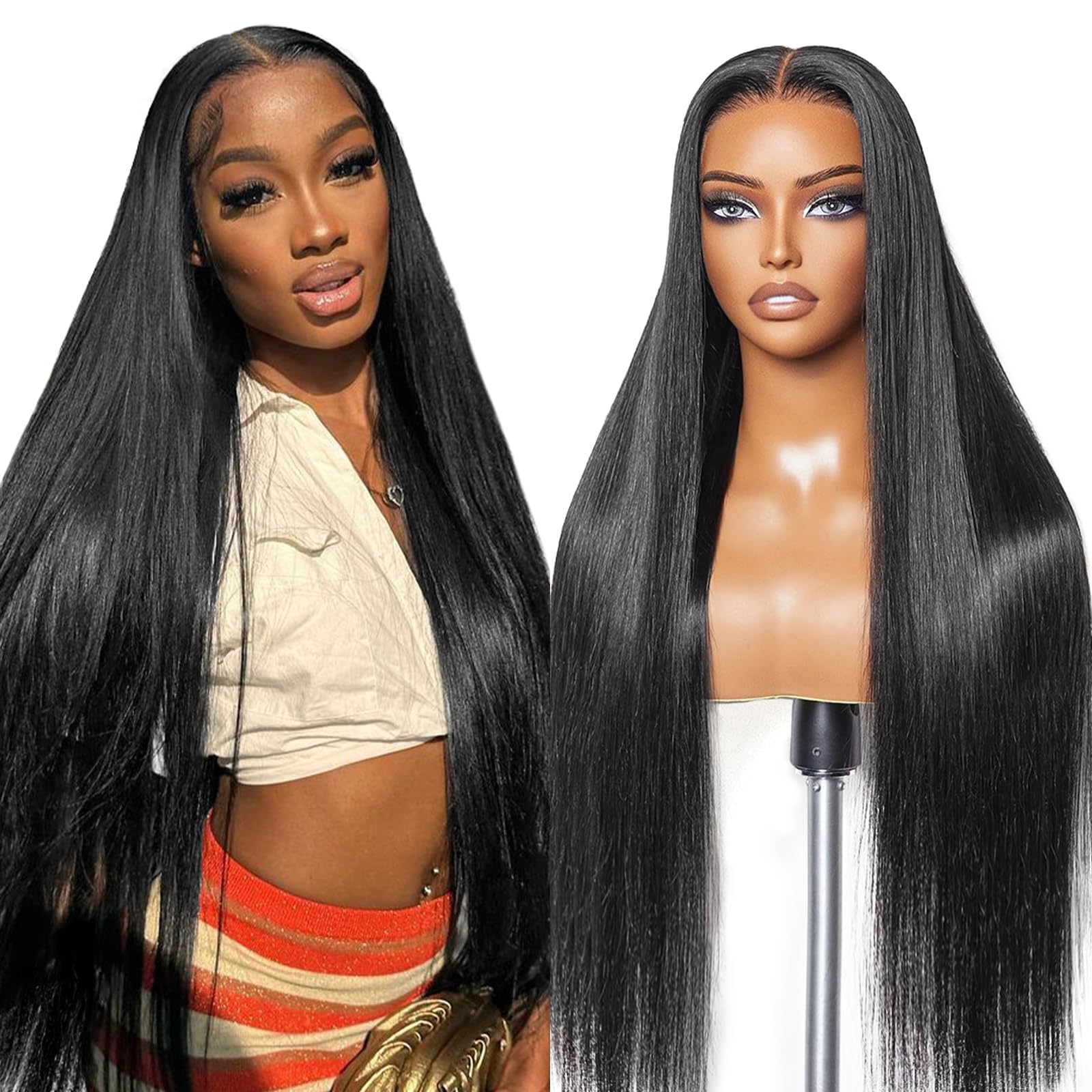Wear And Go Glueless Wigs Human Hair Pre Plucked Pre Cut 24inch 5x5 HD Transparent Lace Closure Wigs Human Hair For Women Straight Lace Closure Human Hair Wigs 180% Density Natural Black Color