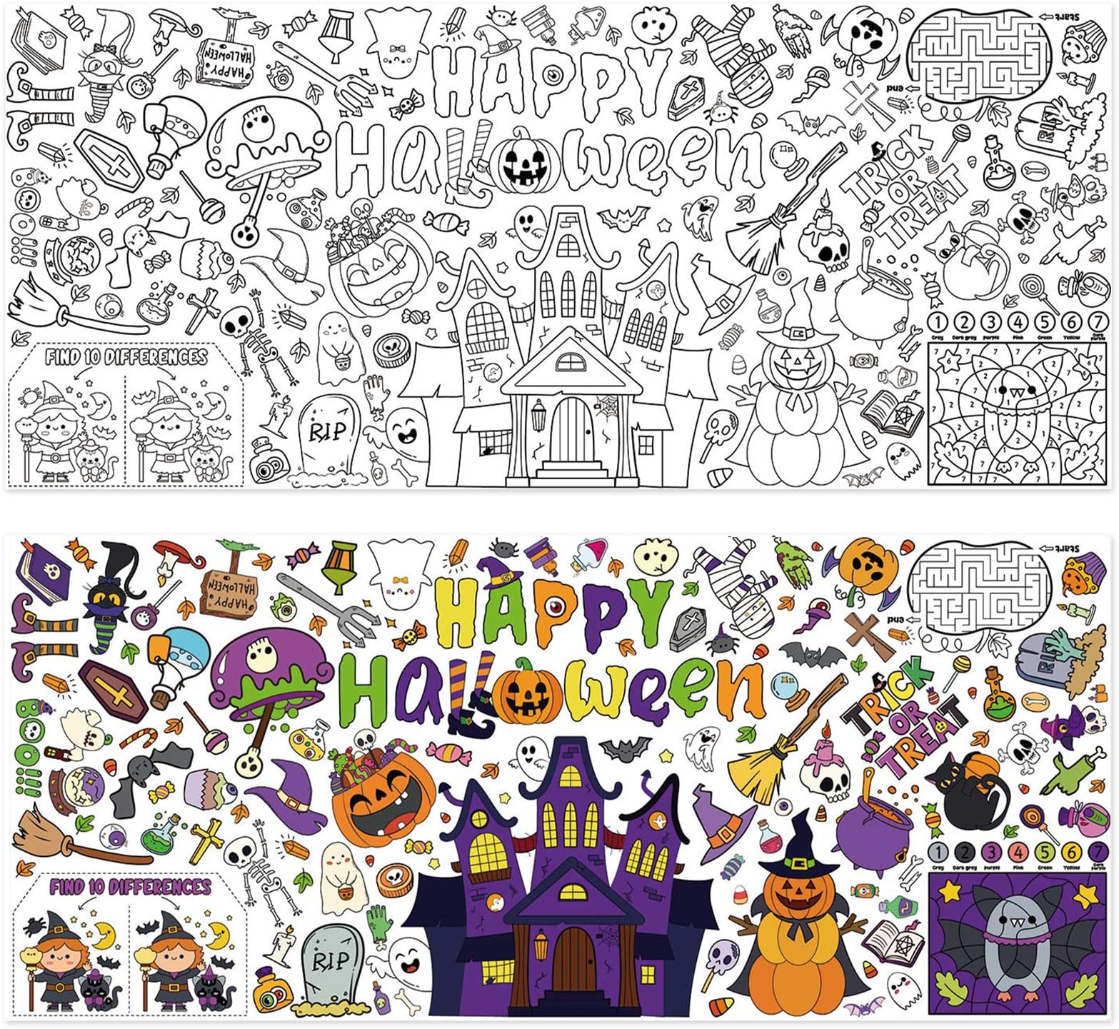 Halloween Coloring Tablecloth for Halloween Arts Crafts for Kids 80X182cm